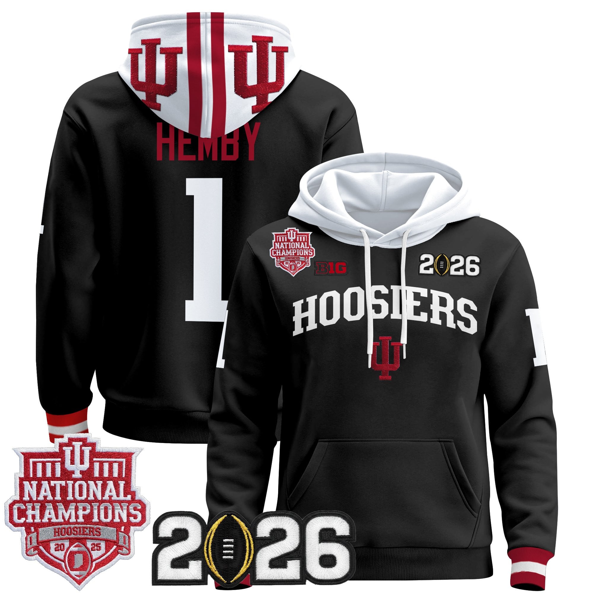 Men's Indiana Hoosiers 2025 National Champions & 2026 CFP Final Patch Premium Pullover Hoodie - All Stitched