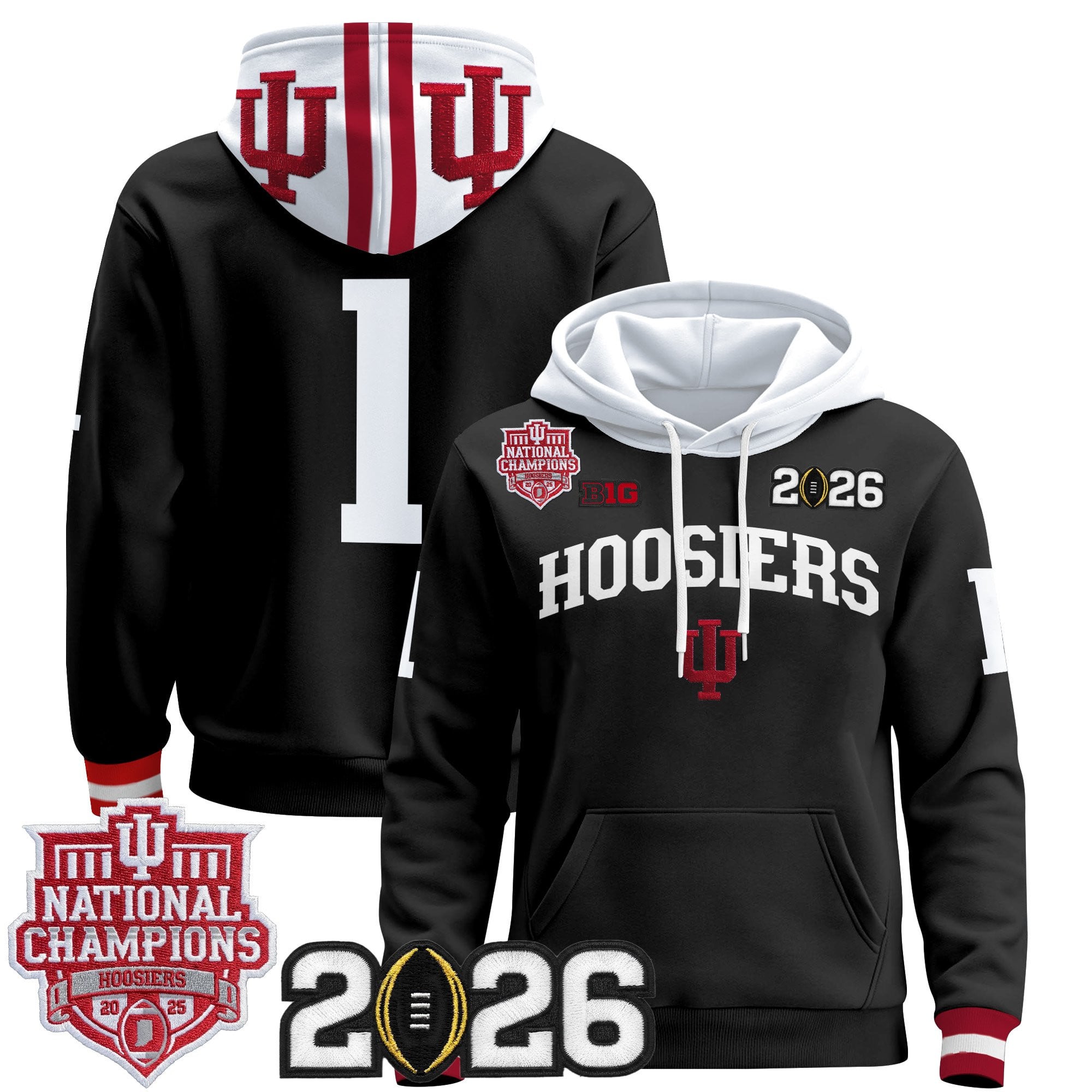 Men's Indiana Hoosiers 2025 National Champions & 2026 CFP Final Patch Premium Pullover Hoodie - All Stitched