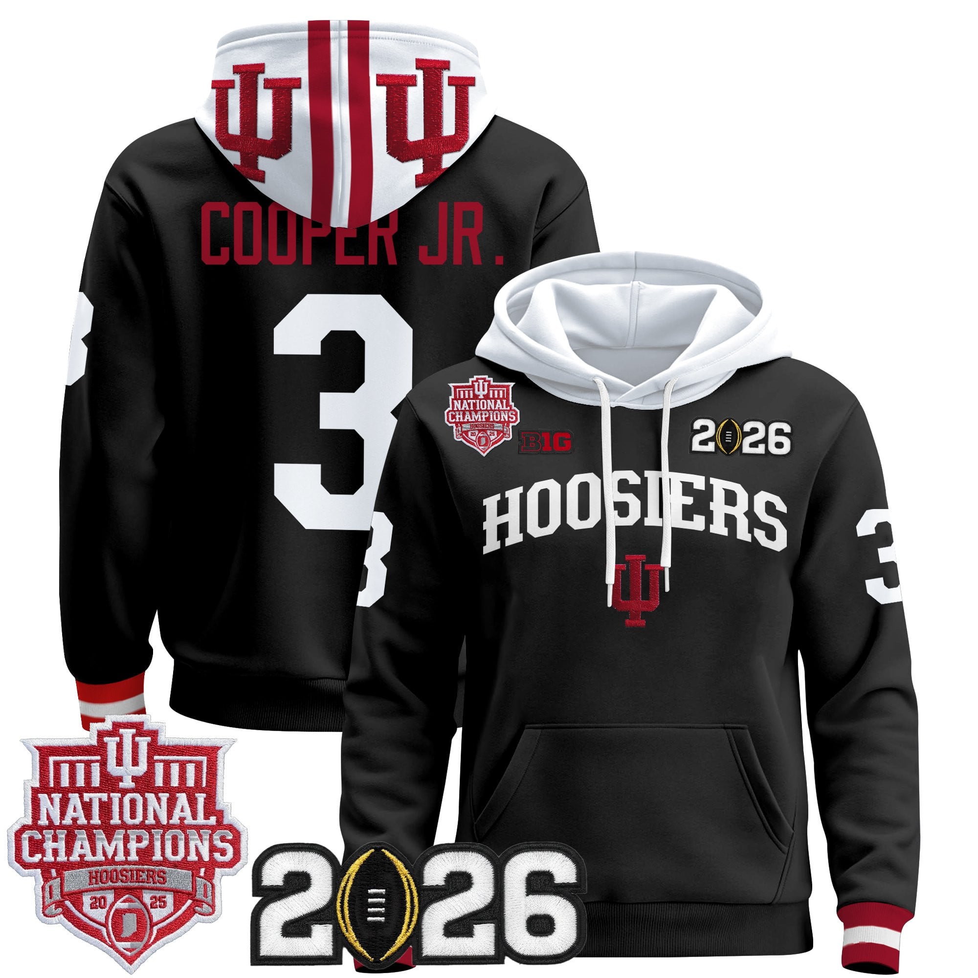 Men's Indiana Hoosiers 2025 National Champions & 2026 CFP Final Patch Premium Pullover Hoodie - All Stitched