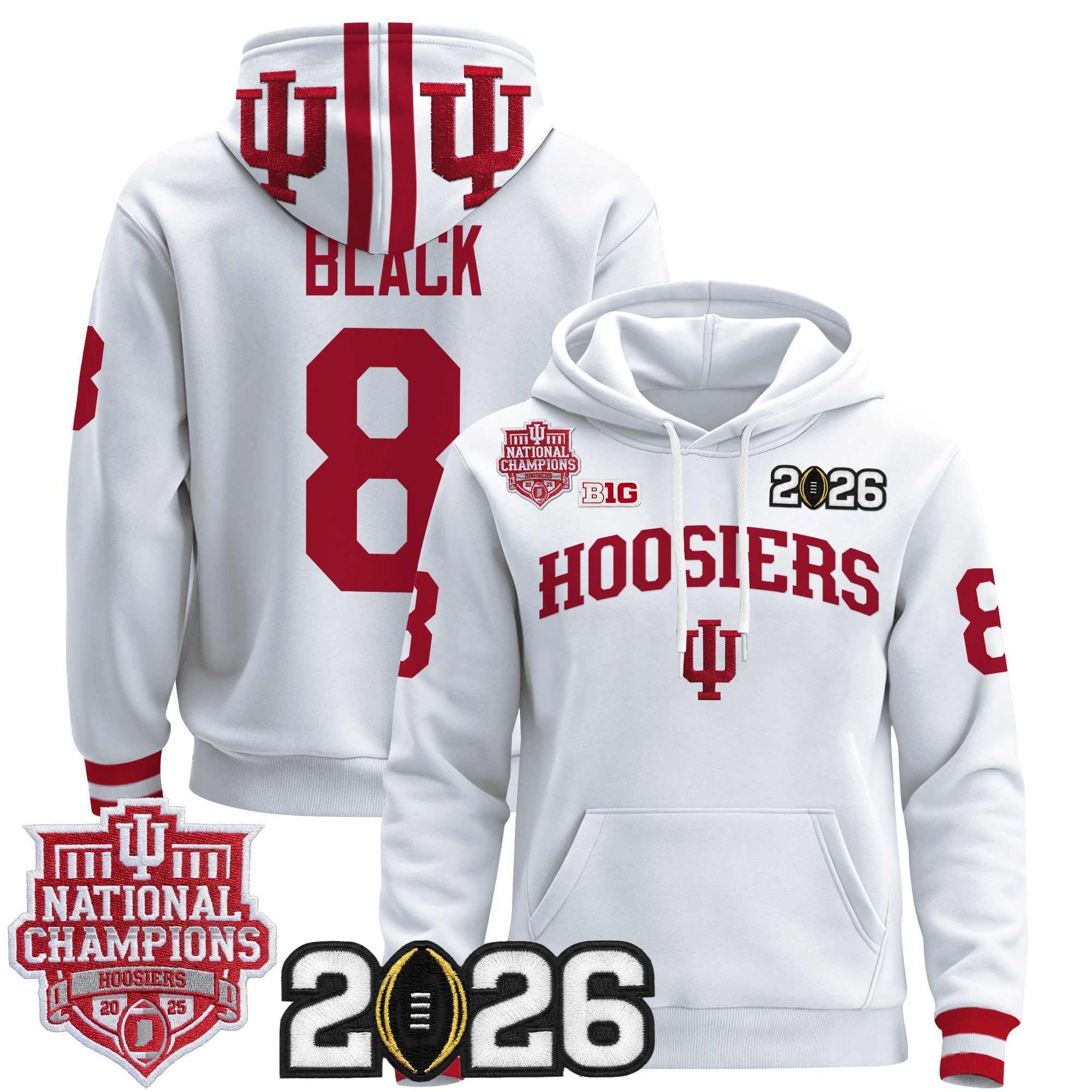 Men's Indiana Hoosiers 2025 National Champions & 2026 CFP Final Patch Premium Pullover Hoodie - All Stitched