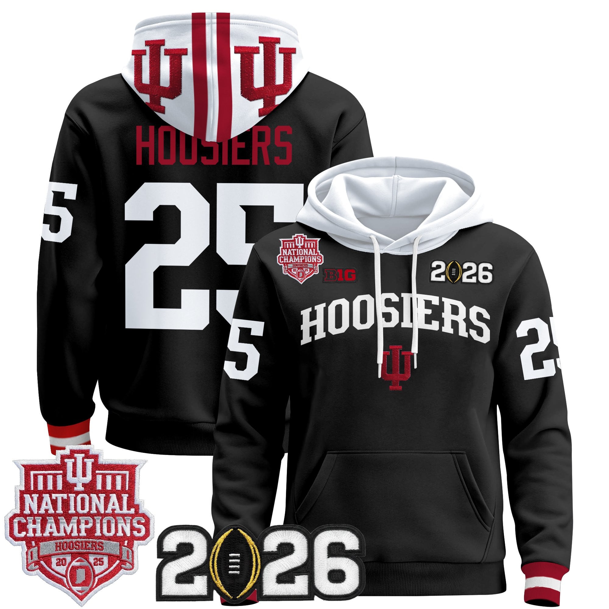 Men's Indiana Hoosiers 2025 National Champions & 2026 CFP Final Patch Premium Pullover Hoodie - All Stitched