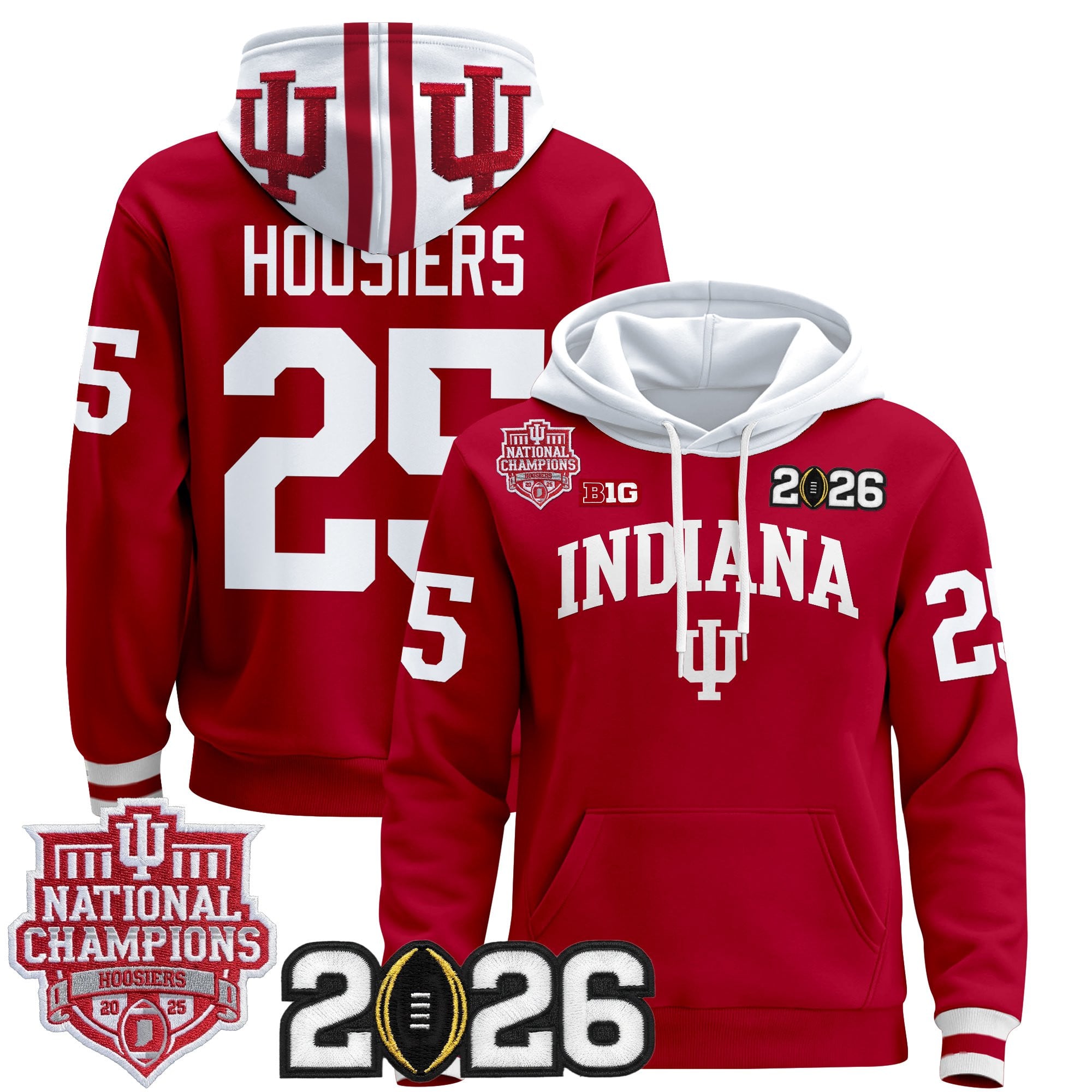 Men's Indiana Hoosiers 2025 National Champions & 2026 CFP Final Patch Premium Pullover Hoodie - All Stitched