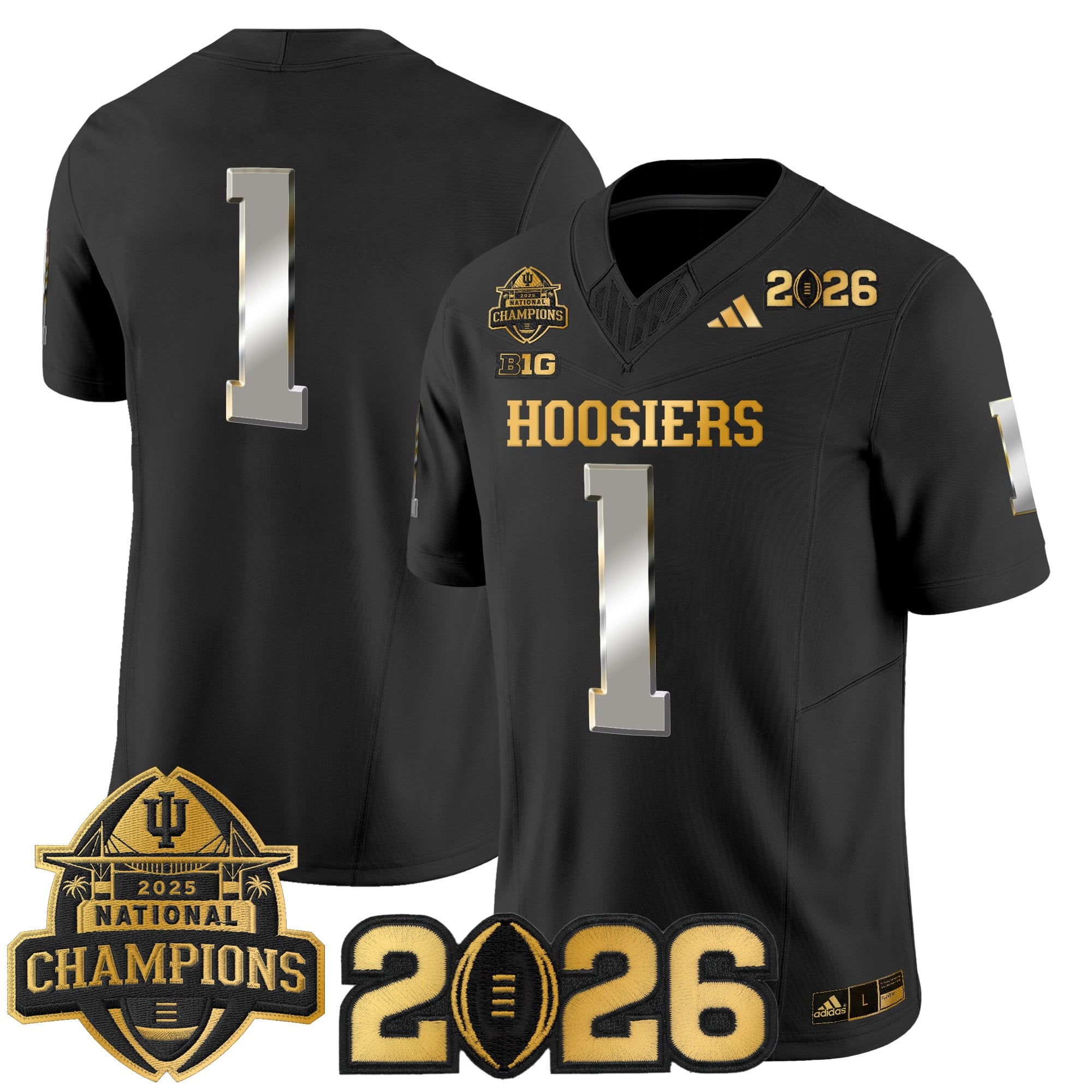 Men's Indiana Hoosiers 2025 National Champions & 2026 CFP Final Patch Gold Vapor Limited Jersey - All Stitched