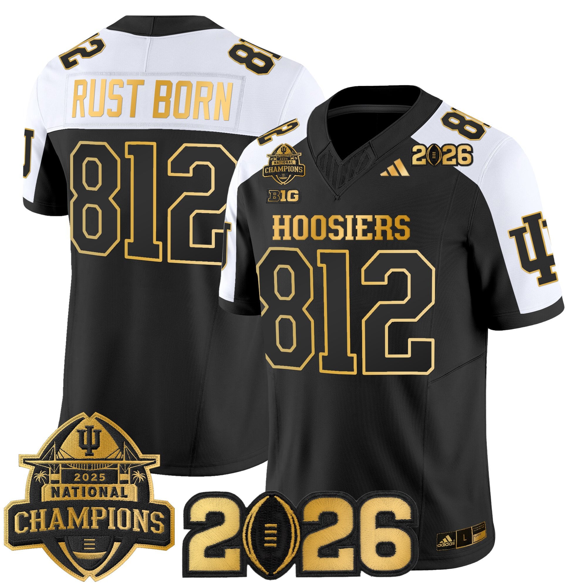 Men's Indiana Hoosiers 2025 National Champions & 2026 CFP Final Patch Gold Vapor Limited Jersey - All Stitched