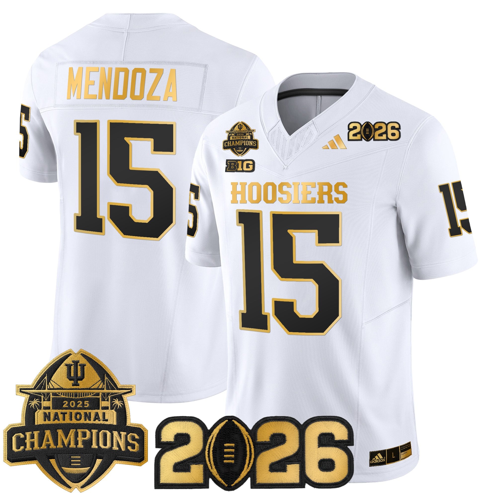 Men's Indiana Hoosiers 2025 National Champions & 2026 CFP Final Patch Gold Vapor Limited Jersey - All Stitched