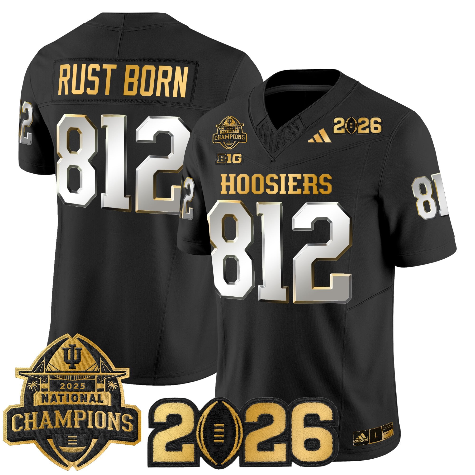 Men's Indiana Hoosiers 2025 National Champions & 2026 CFP Final Patch Gold Vapor Limited Jersey - All Stitched