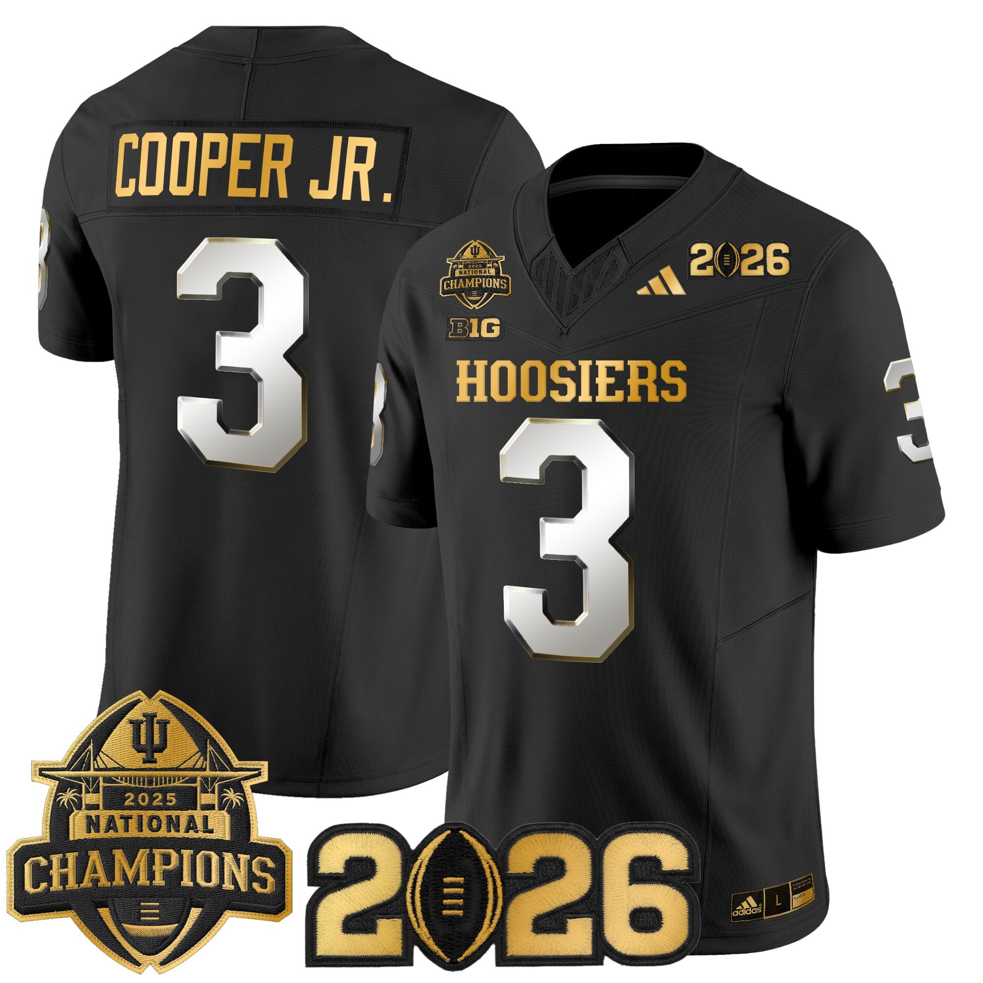 Men's Indiana Hoosiers 2025 National Champions & 2026 CFP Final Patch Gold Vapor Limited Jersey - All Stitched