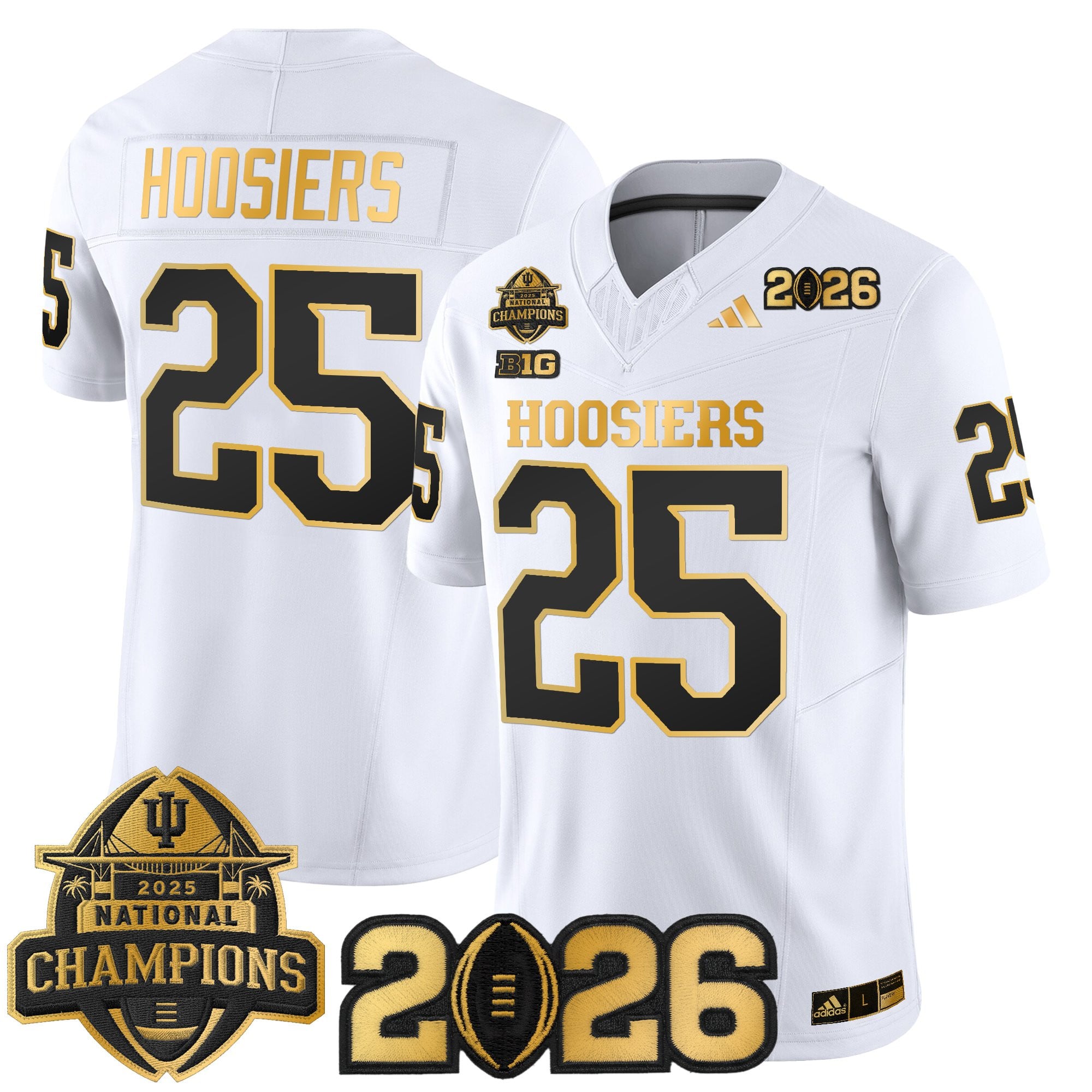 Men's Indiana Hoosiers 2025 National Champions & 2026 CFP Final Patch Gold Vapor Limited Jersey - All Stitched