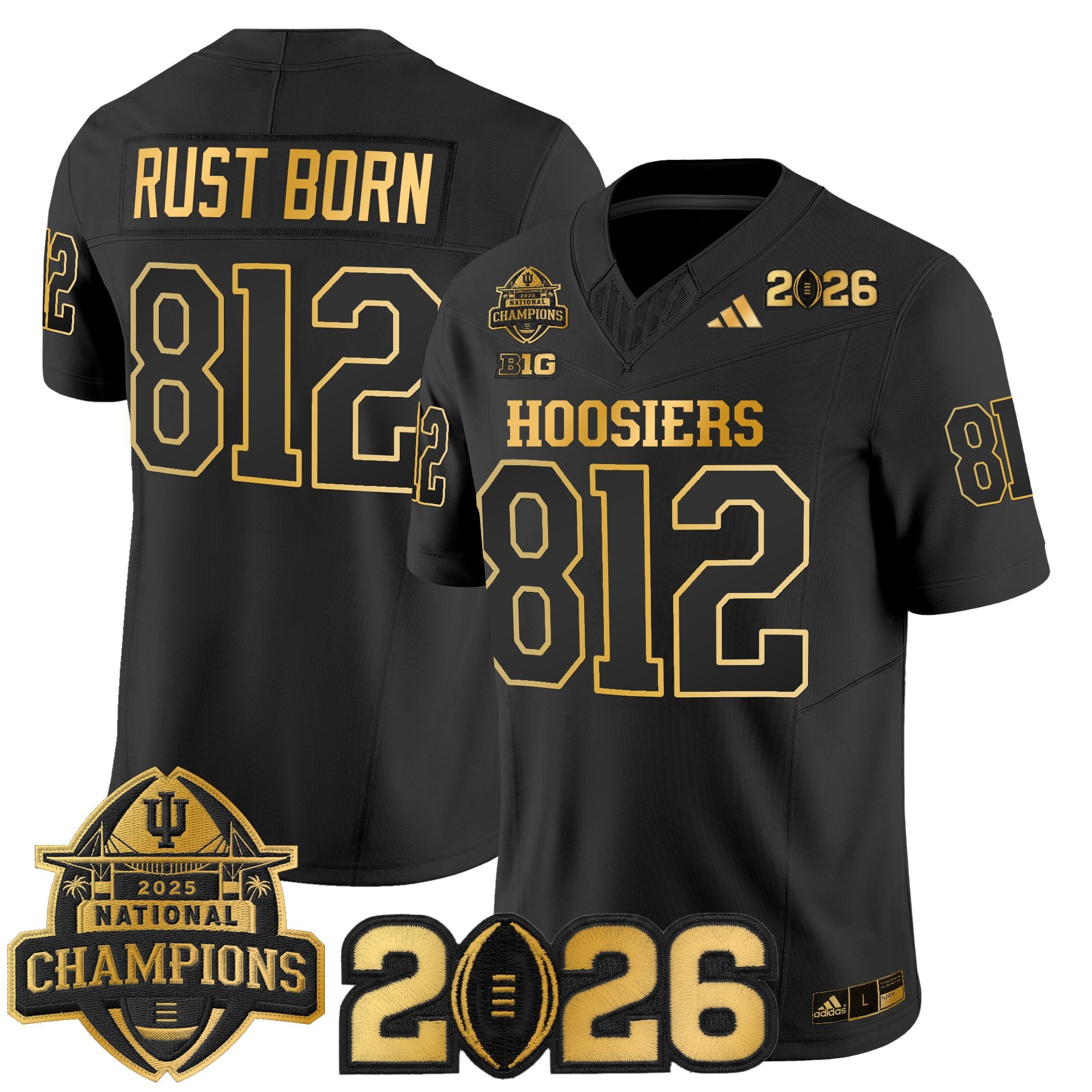 Men's Indiana Hoosiers 2025 National Champions & 2026 CFP Final Patch Gold Vapor Limited Jersey - All Stitched