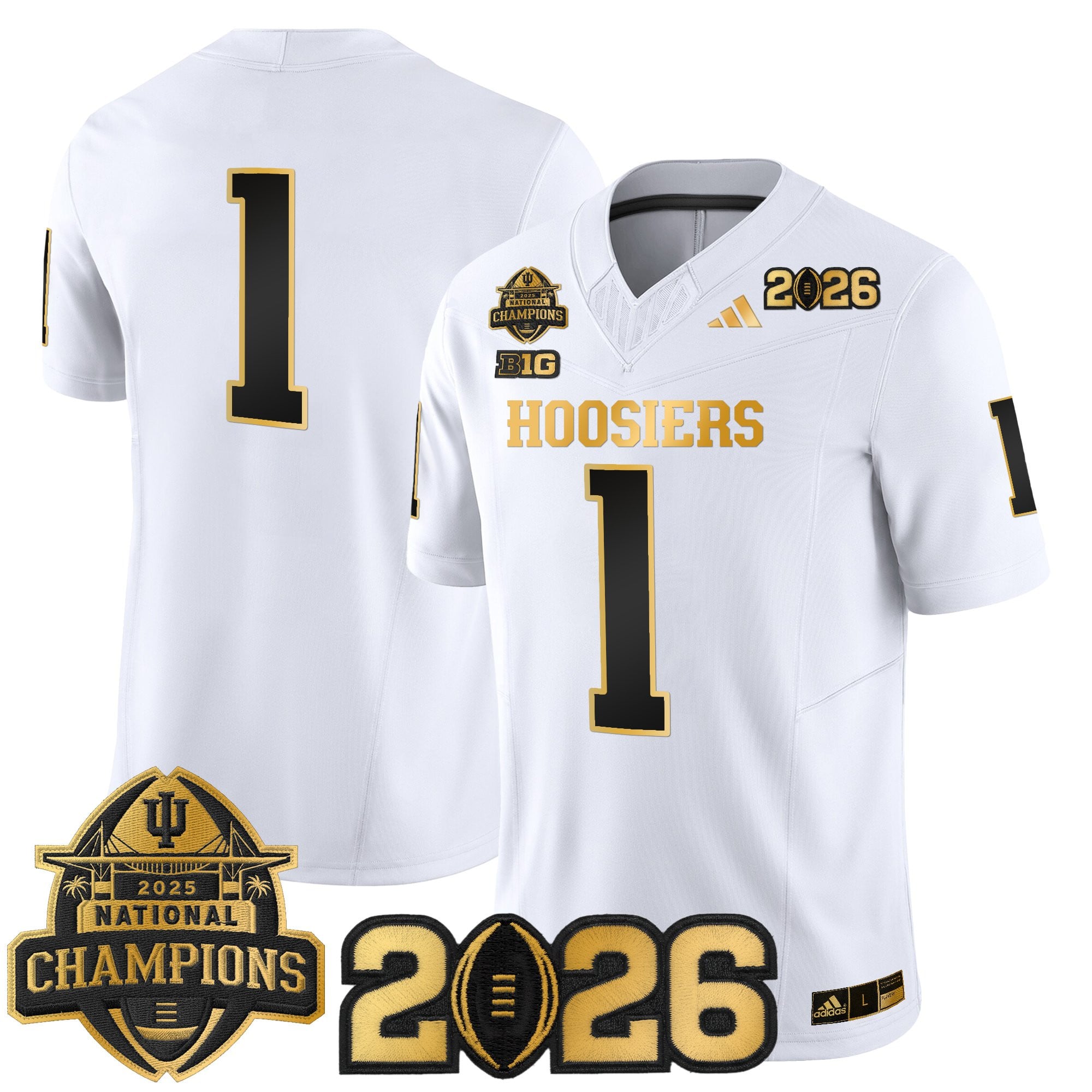 Men's Indiana Hoosiers 2025 National Champions & 2026 CFP Final Patch Gold Vapor Limited Jersey - All Stitched