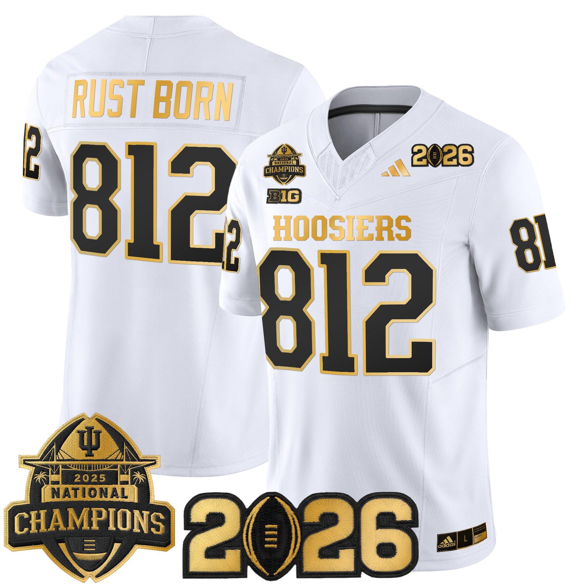 Men's Indiana Hoosiers 2025 National Champions & 2026 CFP Final Patch Gold Vapor Limited Jersey - All Stitched