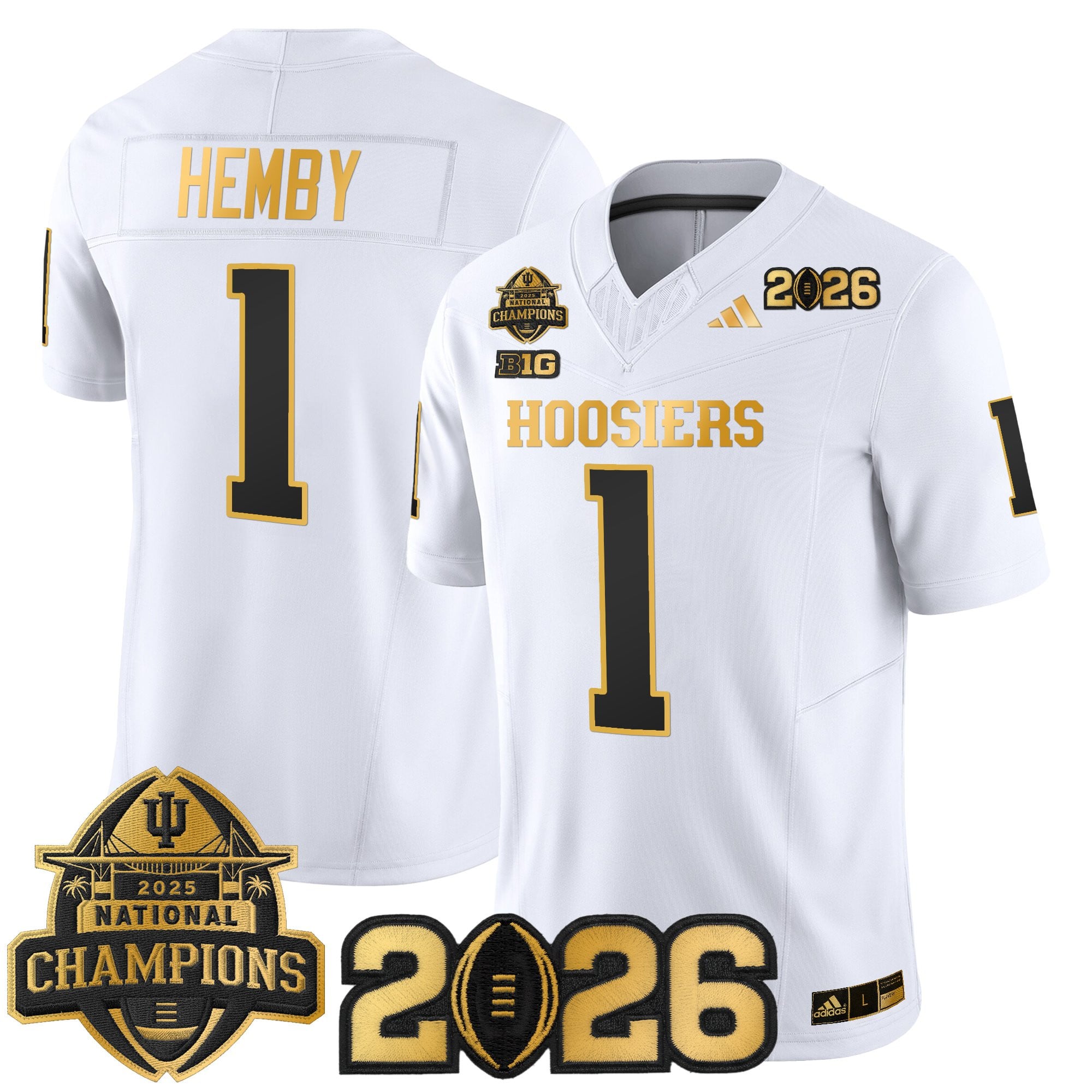 Men's Indiana Hoosiers 2025 National Champions & 2026 CFP Final Patch Gold Vapor Limited Jersey - All Stitched