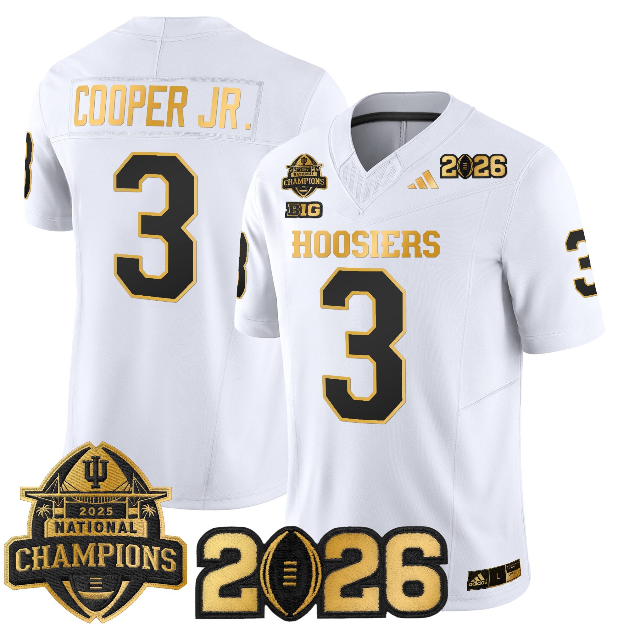 Men's Indiana Hoosiers 2025 National Champions & 2026 CFP Final Patch Gold Vapor Limited Jersey - All Stitched