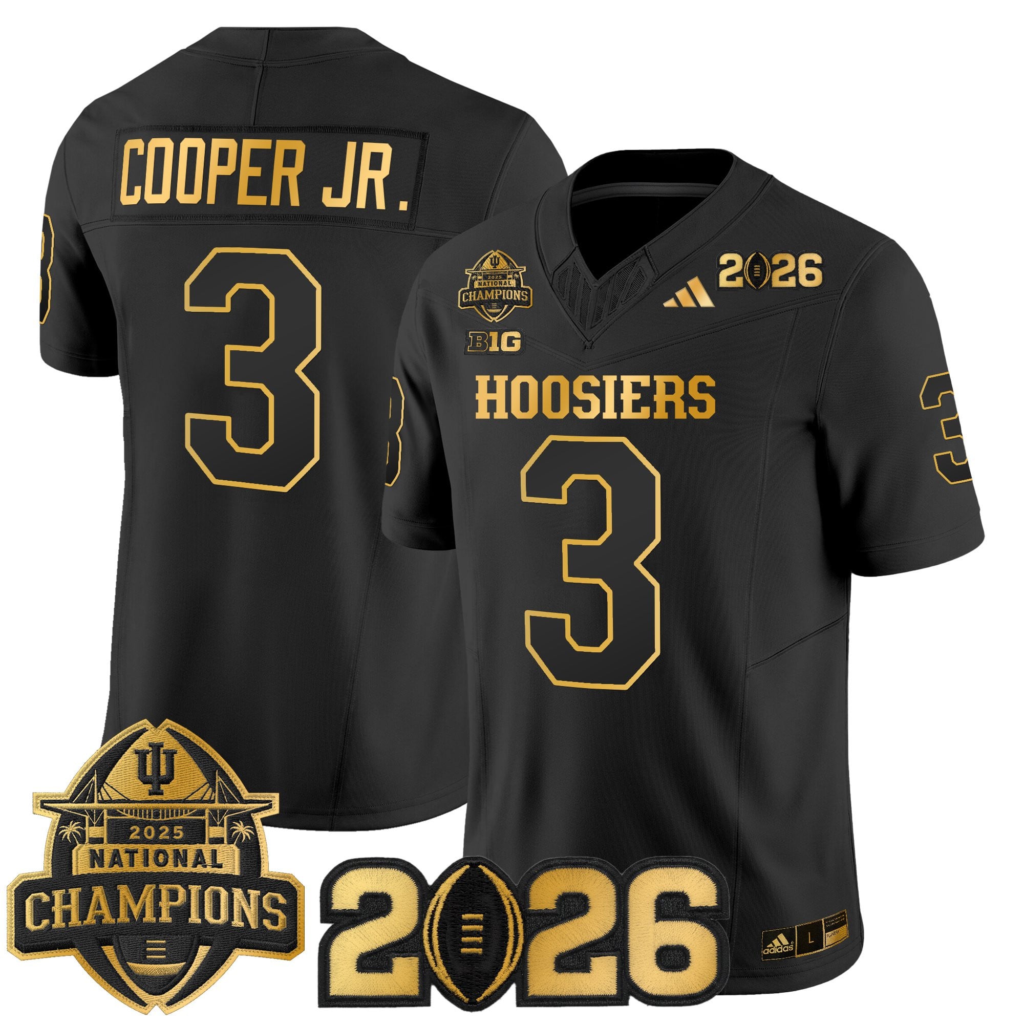 Men's Indiana Hoosiers 2025 National Champions & 2026 CFP Final Patch Gold Vapor Limited Jersey - All Stitched