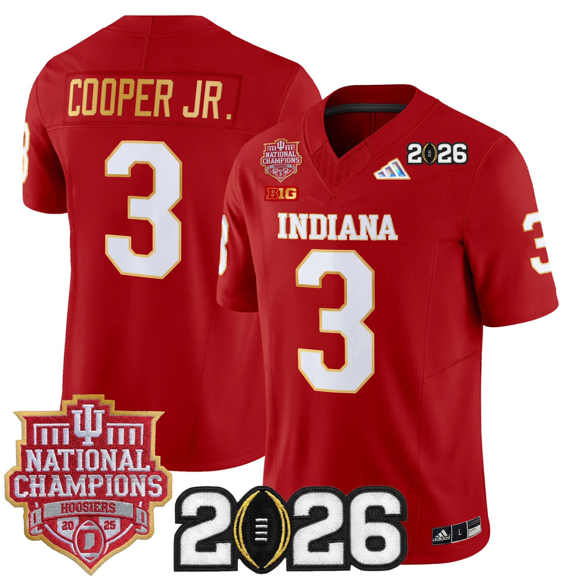 Men's Indiana Hoosiers 2025 National Champions & 2026 CFP Final Patch Gold Trim Vapor Limited Jersey - All Stitched