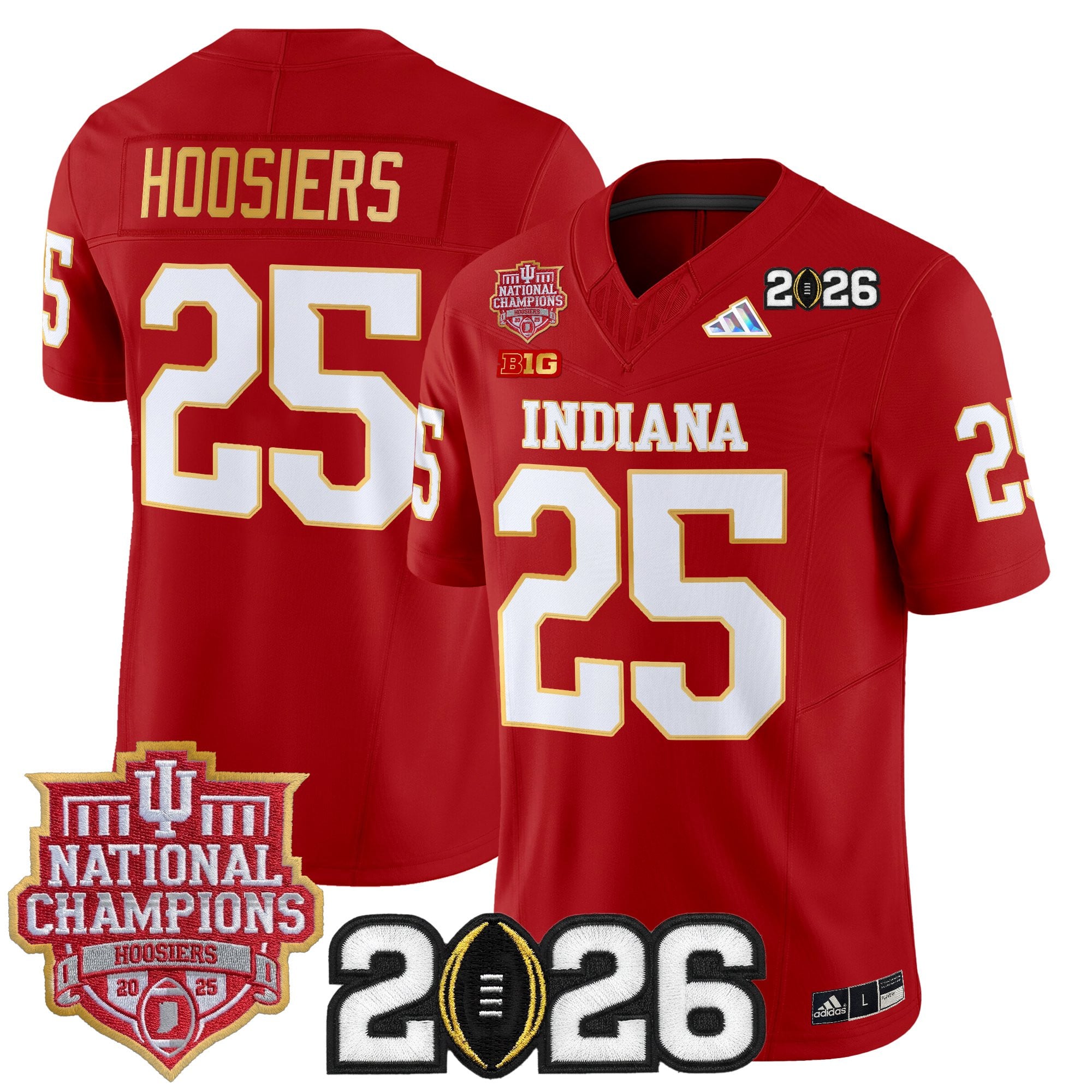 Men's Indiana Hoosiers 2025 National Champions & 2026 CFP Final Patch Gold Trim Vapor Limited Jersey - All Stitched