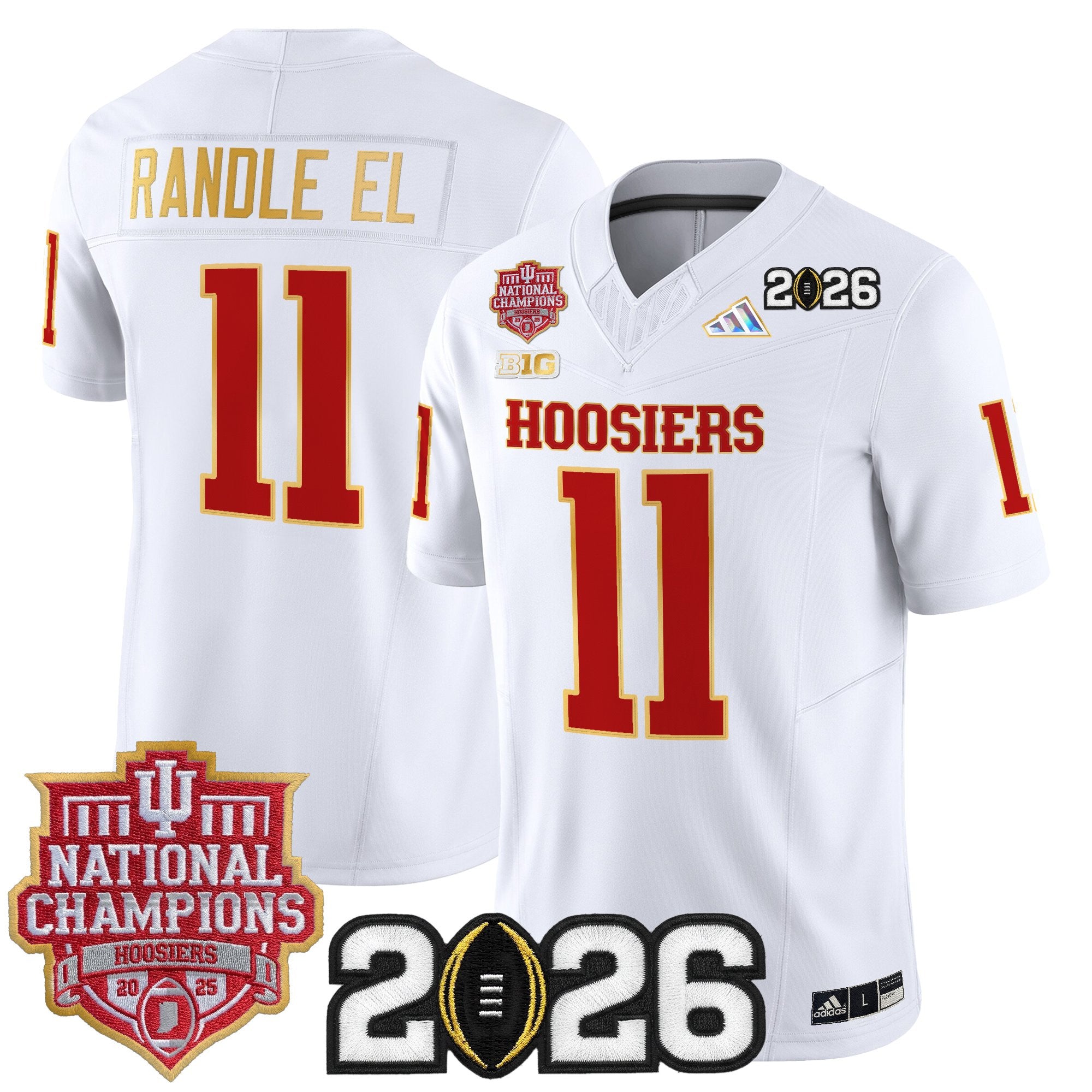 Men's Indiana Hoosiers 2025 National Champions & 2026 CFP Final Patch Gold Trim Vapor Limited Jersey - All Stitched
