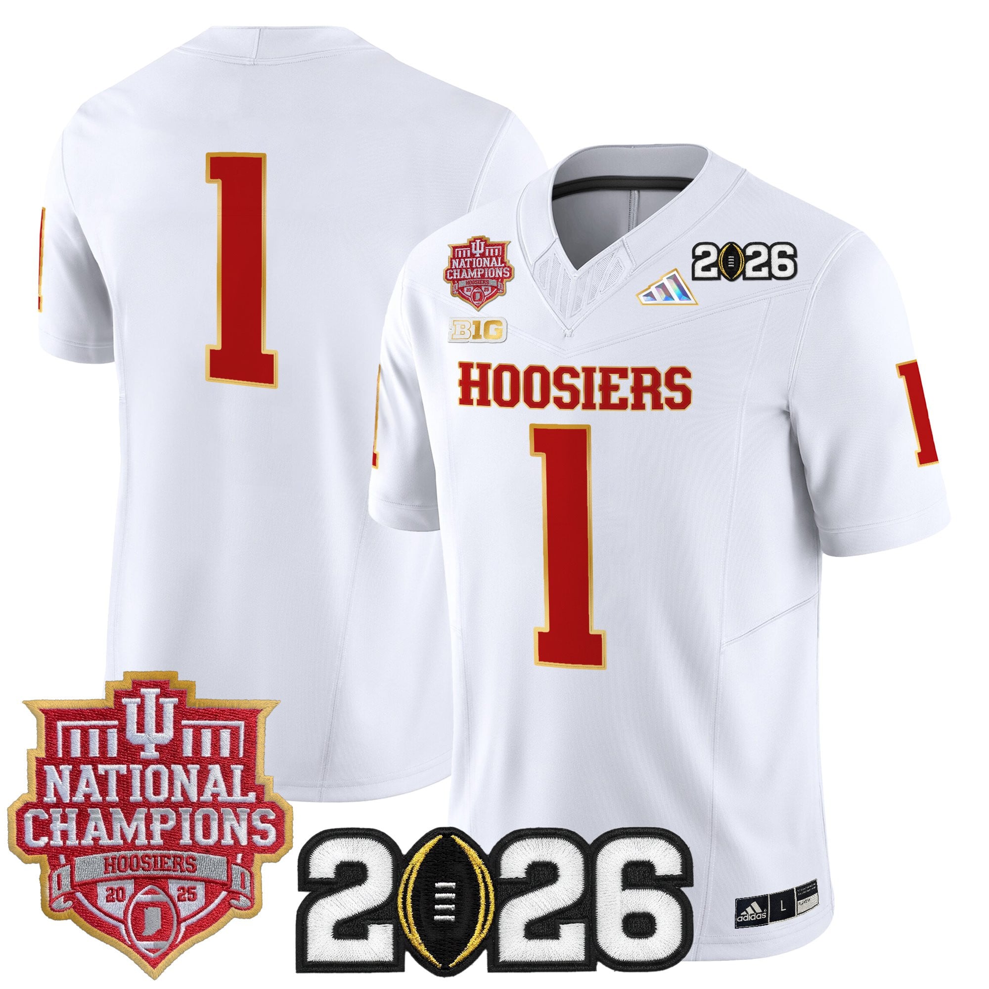 Men's Indiana Hoosiers 2025 National Champions & 2026 CFP Final Patch Gold Trim Vapor Limited Jersey - All Stitched