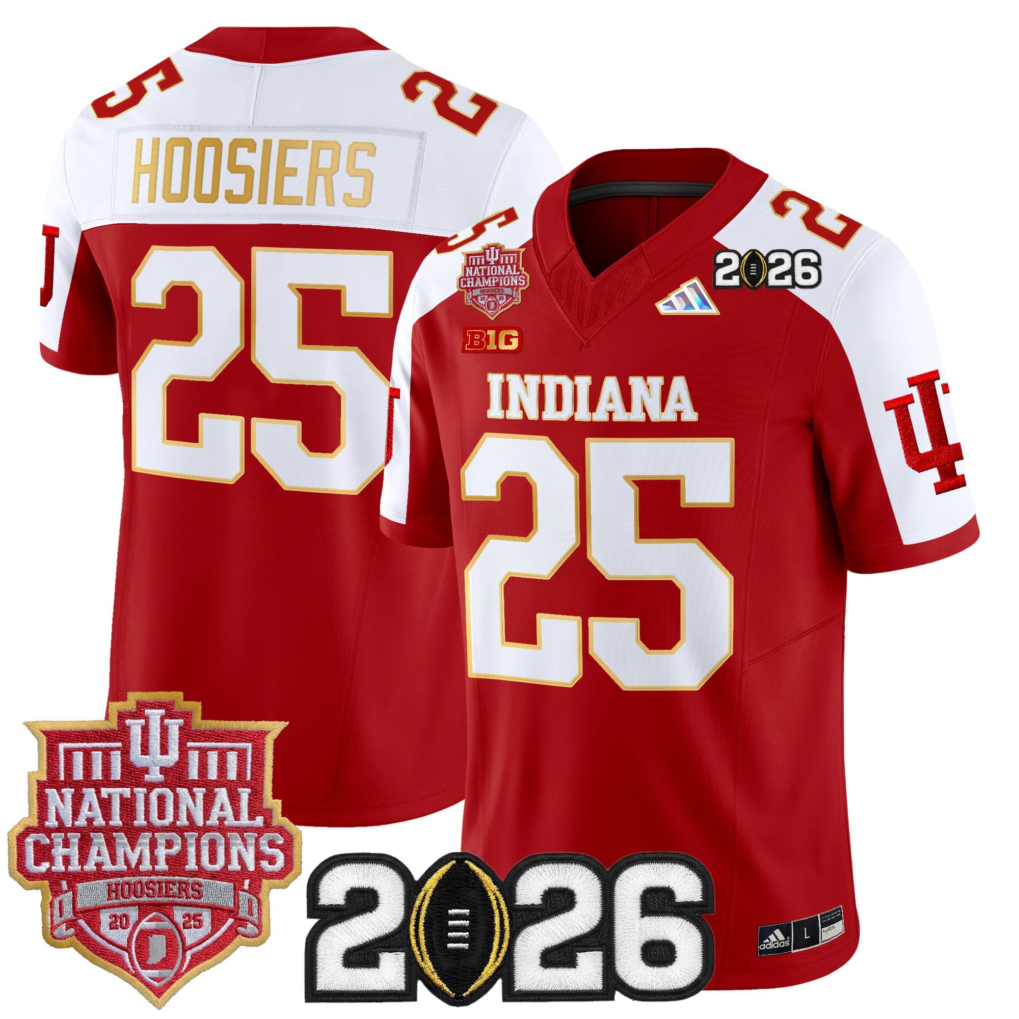 Men's Indiana Hoosiers 2025 National Champions & 2026 CFP Final Patch Gold Trim Vapor Limited Jersey - All Stitched