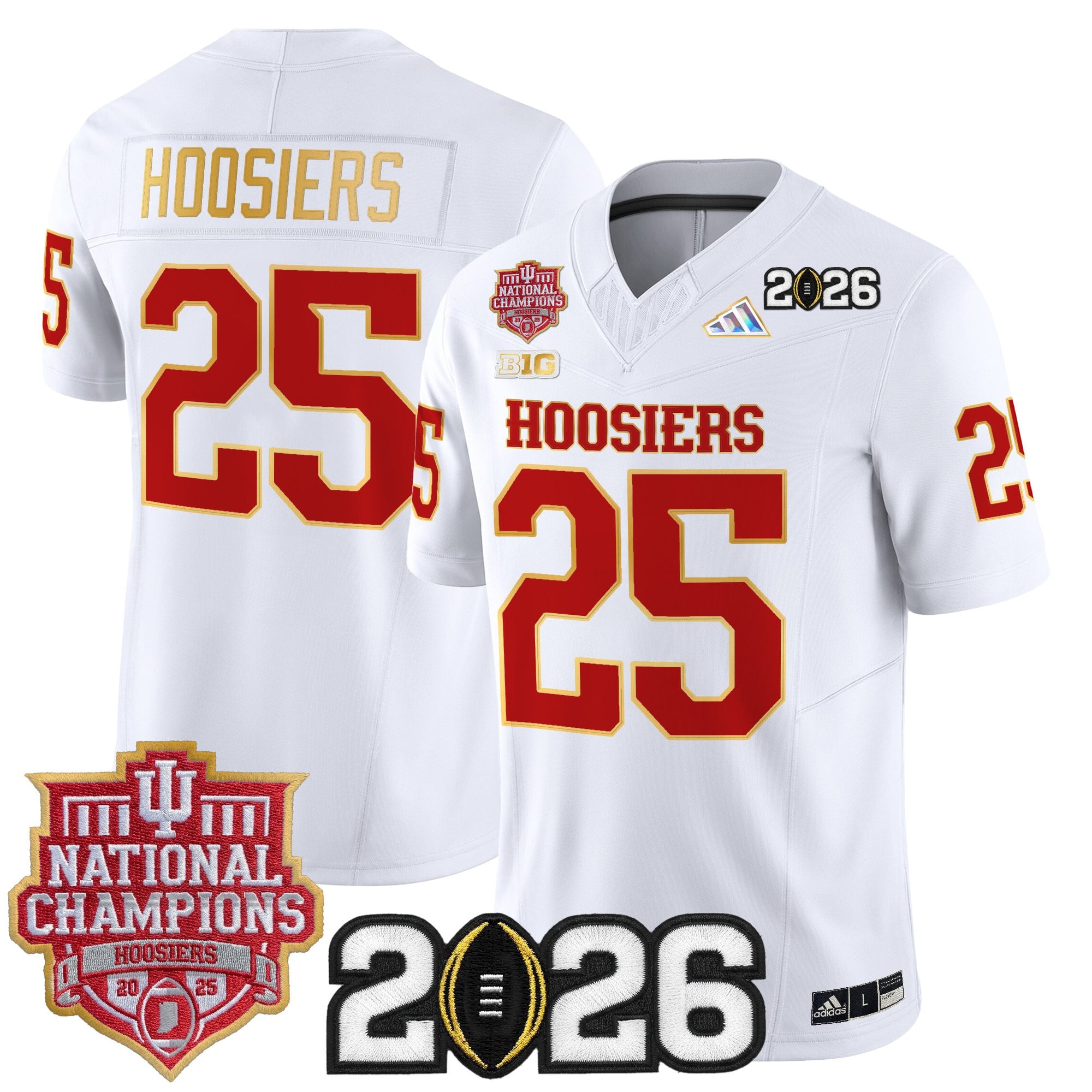 Men's Indiana Hoosiers 2025 National Champions & 2026 CFP Final Patch Gold Trim Vapor Limited Jersey - All Stitched