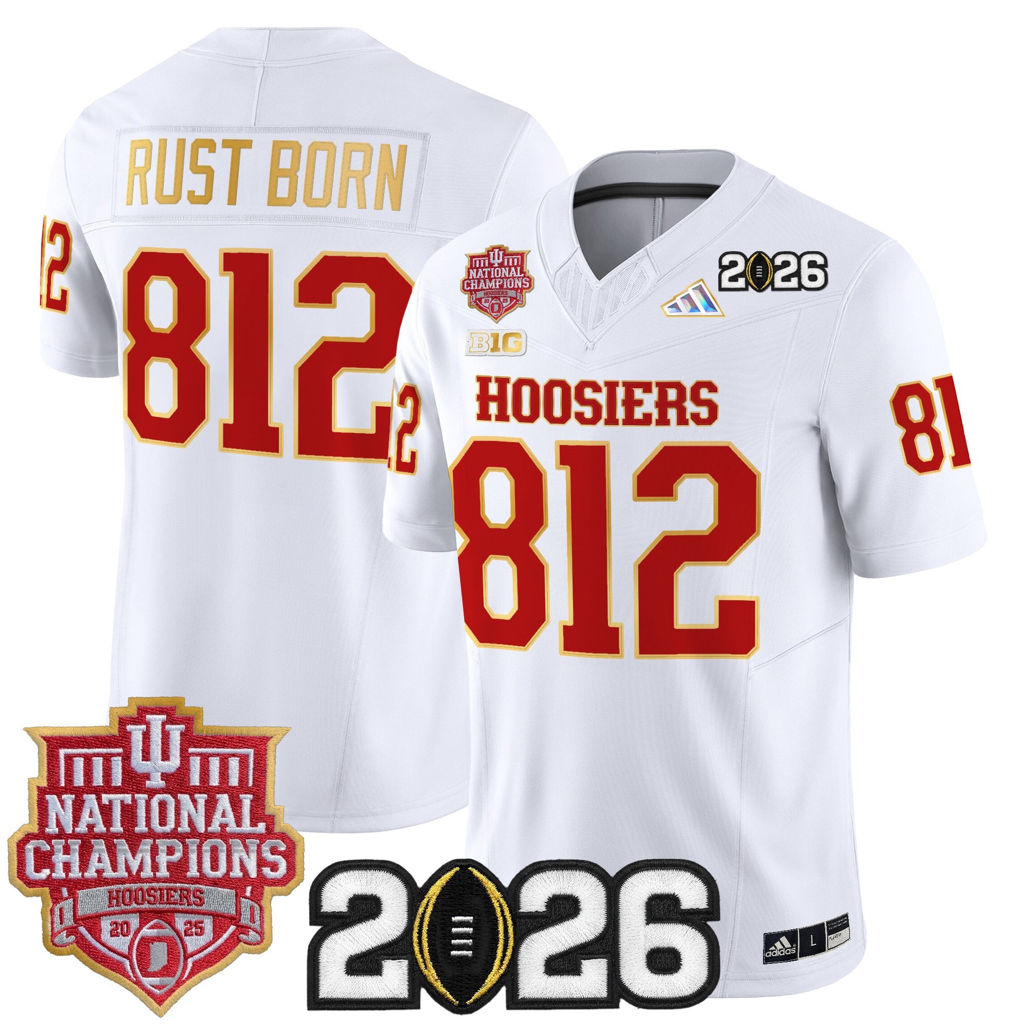 Men's Indiana Hoosiers 2025 National Champions & 2026 CFP Final Patch Gold Trim Vapor Limited Jersey - All Stitched