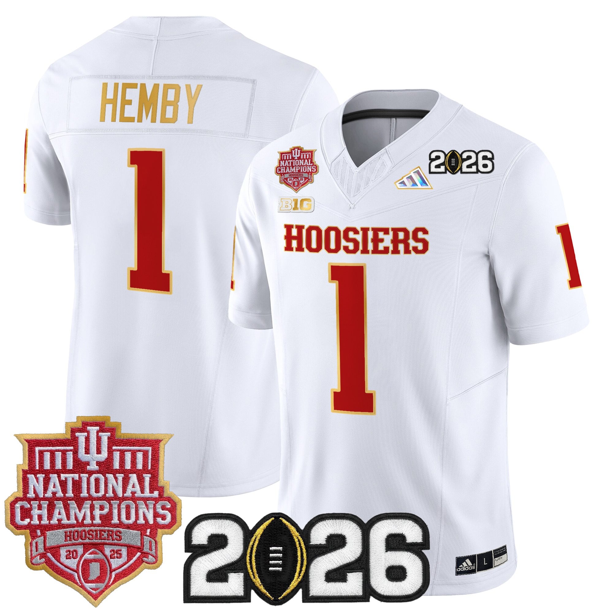 Men's Indiana Hoosiers 2025 National Champions & 2026 CFP Final Patch Gold Trim Vapor Limited Jersey - All Stitched