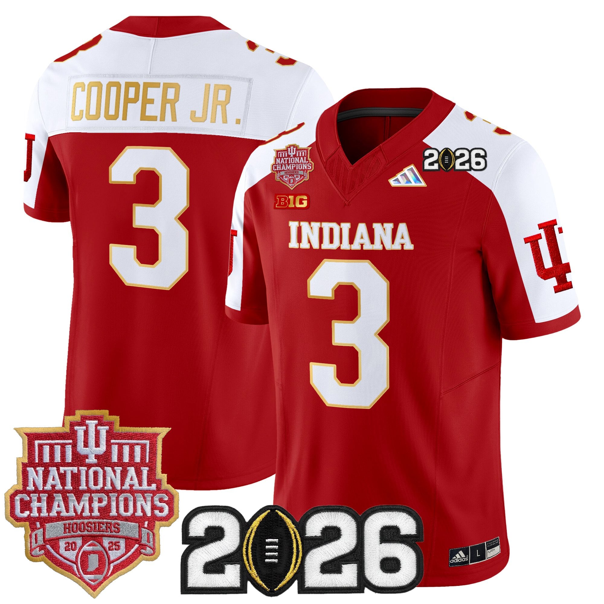 Men's Indiana Hoosiers 2025 National Champions & 2026 CFP Final Patch Gold Trim Vapor Limited Jersey - All Stitched