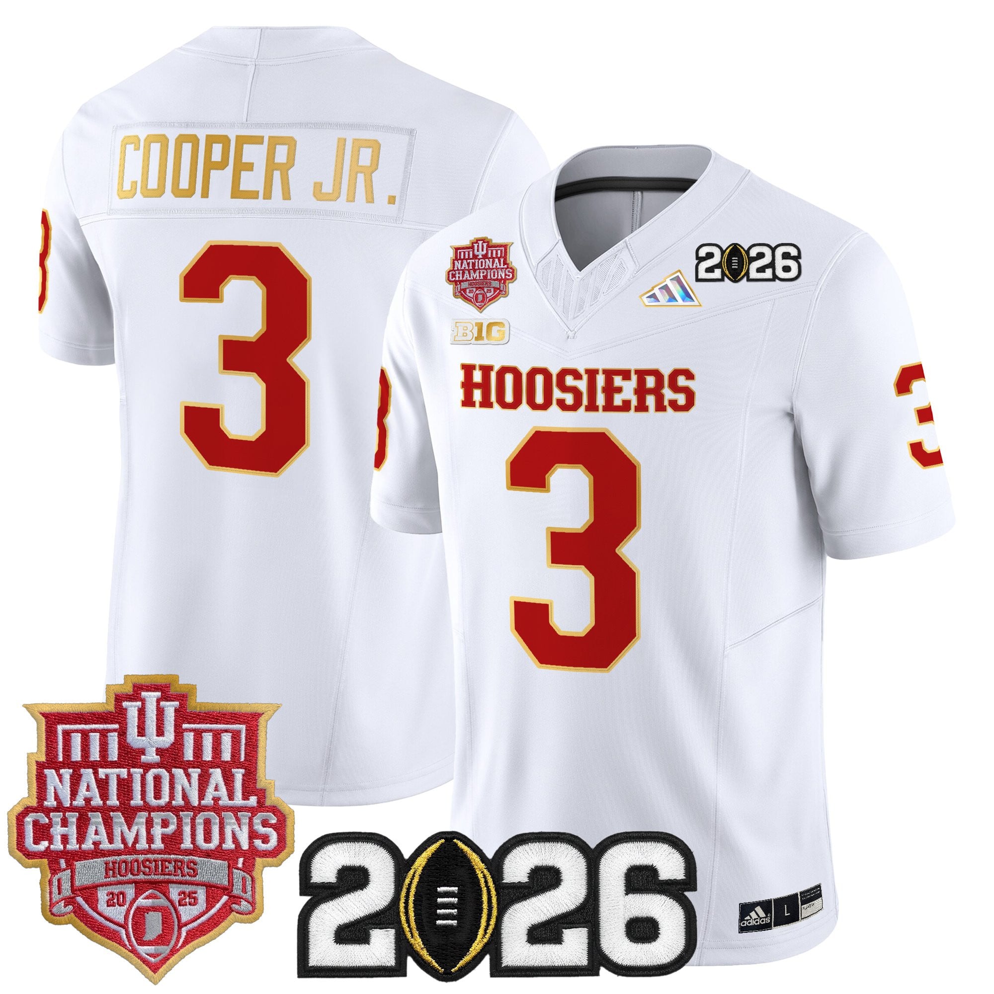 Men's Indiana Hoosiers 2025 National Champions & 2026 CFP Final Patch Gold Trim Vapor Limited Jersey - All Stitched