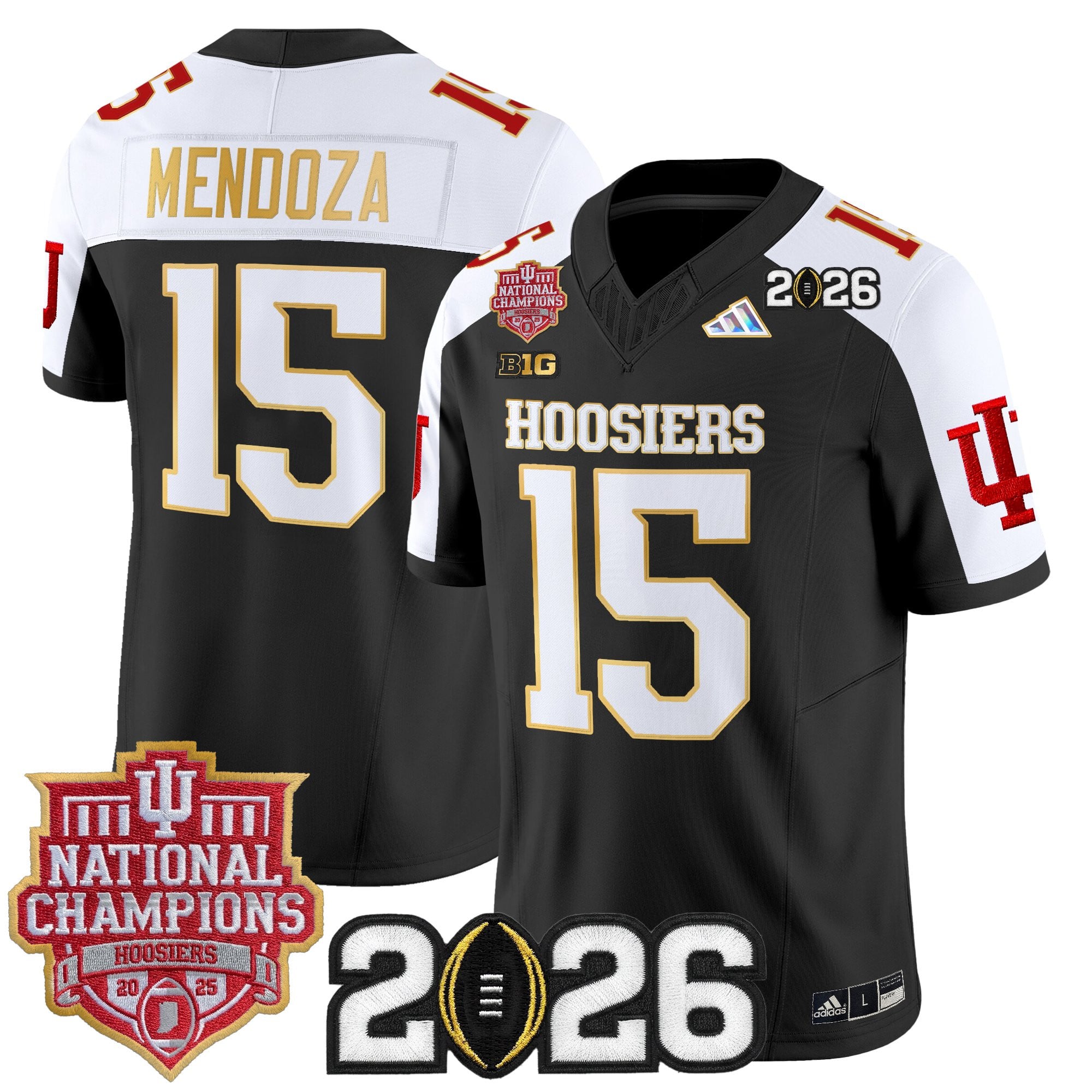 Men's Indiana Hoosiers 2025 National Champions & 2026 CFP Final Patch Gold Trim Vapor Limited Jersey - All Stitched