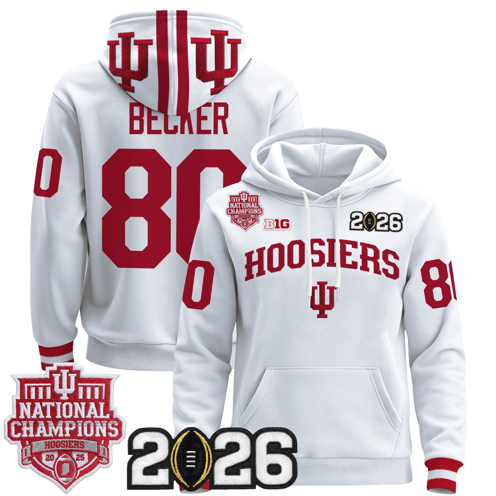 Men's Indiana Hoosiers 2025 National Champions & 2026 CFP Final Patch Premium Pullover Hoodie - All Stitched