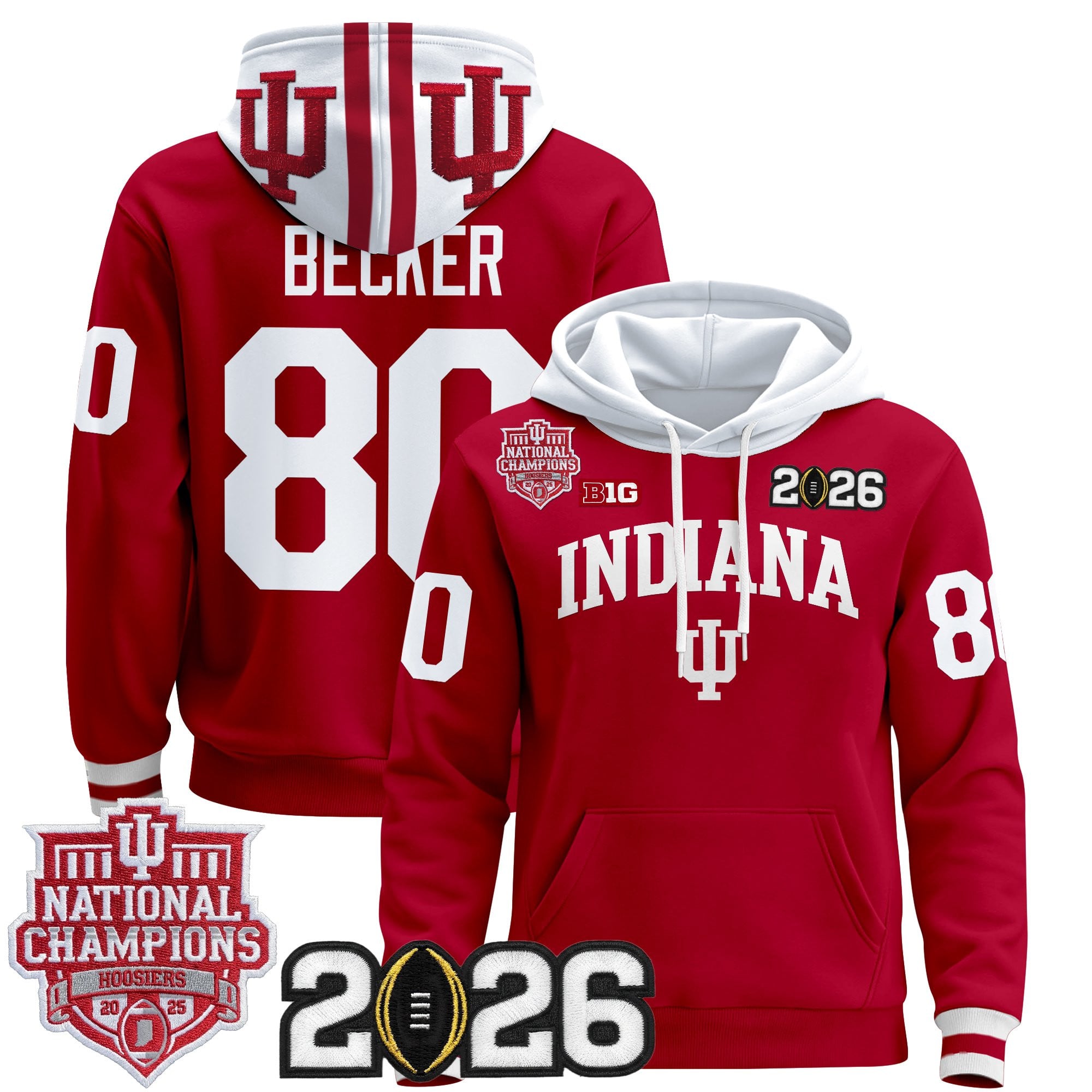 Men's Indiana Hoosiers 2025 National Champions & 2026 CFP Final Patch Premium Pullover Hoodie - All Stitched