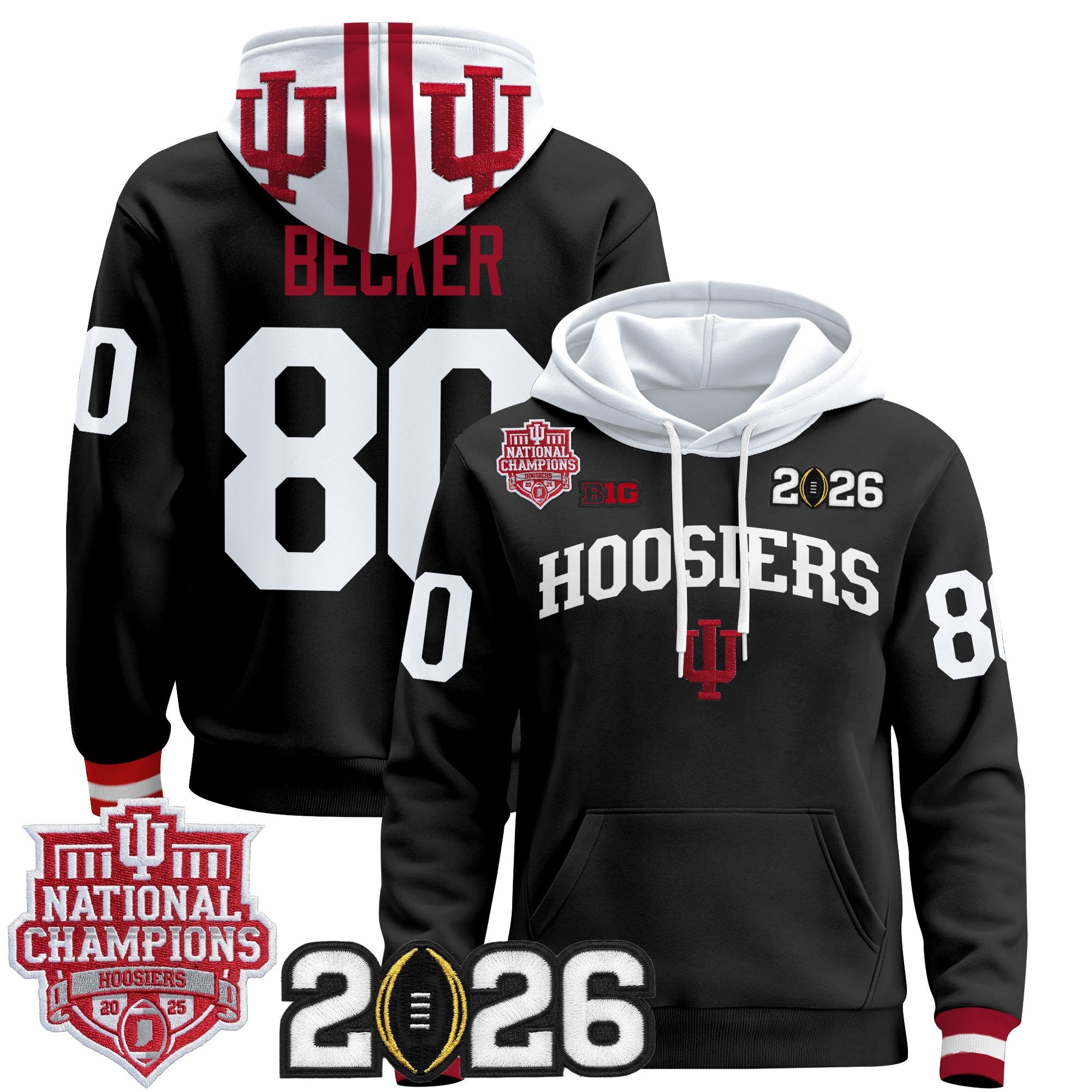 Men's Indiana Hoosiers 2025 National Champions & 2026 CFP Final Patch Premium Pullover Hoodie - All Stitched