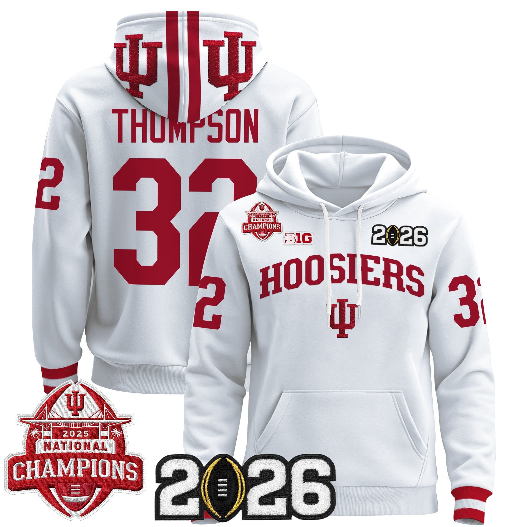 Men's Indiana Hoosiers 2025 National Champions & 2026 CFP Final Patch Premium Pullover Hoodie V2 - All Stitched