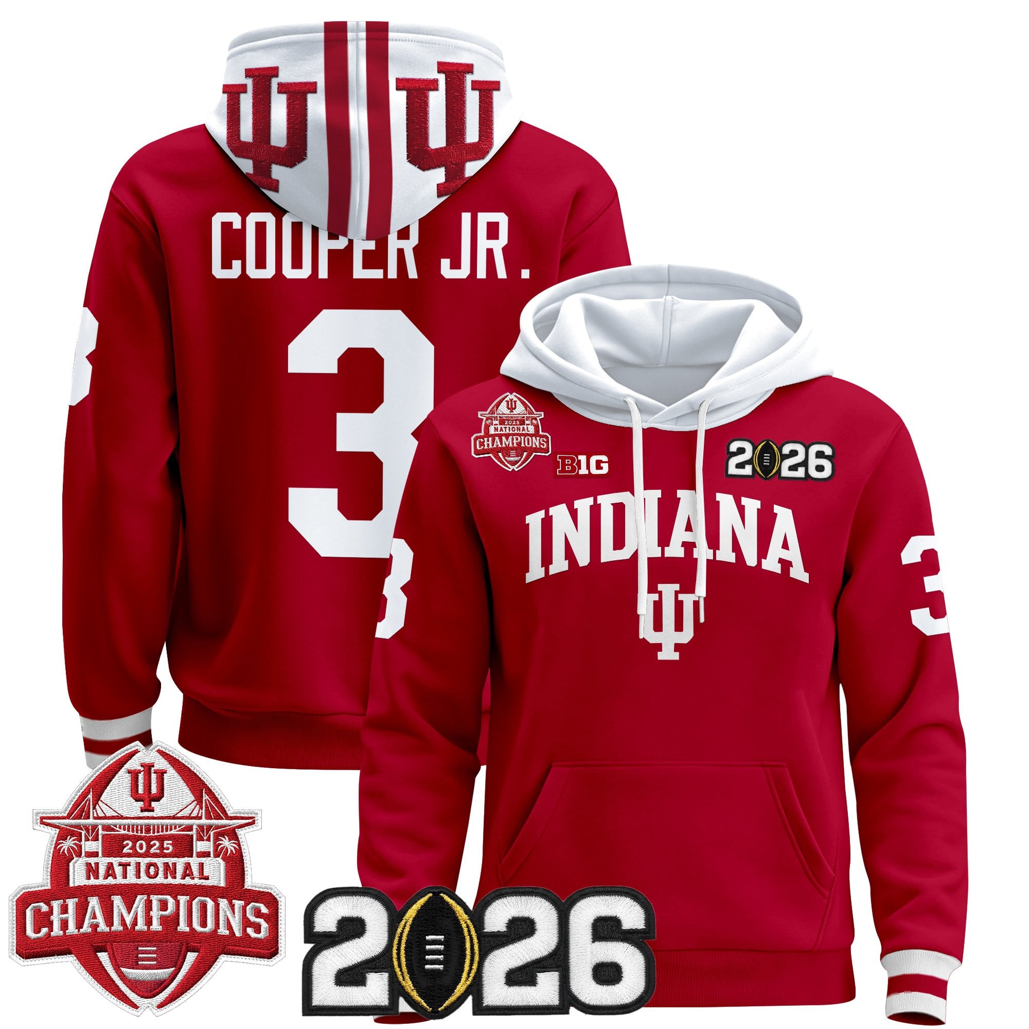 Men's Indiana Hoosiers 2025 National Champions & 2026 CFP Final Patch Premium Pullover Hoodie V2 - All Stitched