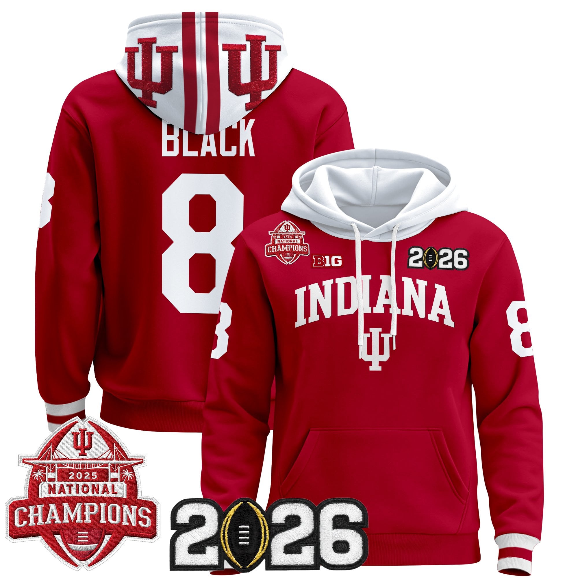 Men's Indiana Hoosiers 2025 National Champions & 2026 CFP Final Patch Premium Pullover Hoodie V2 - All Stitched