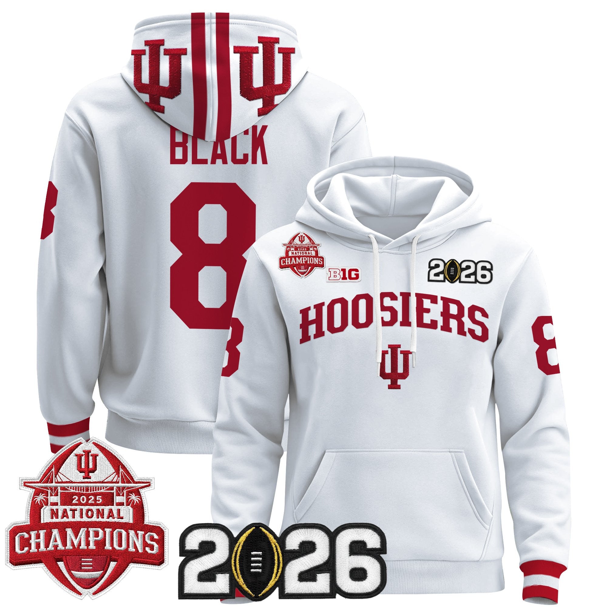 Men's Indiana Hoosiers 2025 National Champions & 2026 CFP Final Patch Premium Pullover Hoodie V2 - All Stitched