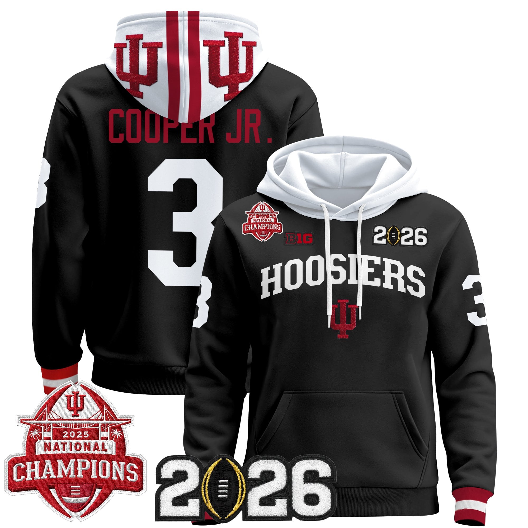 Men's Indiana Hoosiers 2025 National Champions & 2026 CFP Final Patch Premium Pullover Hoodie V2 - All Stitched