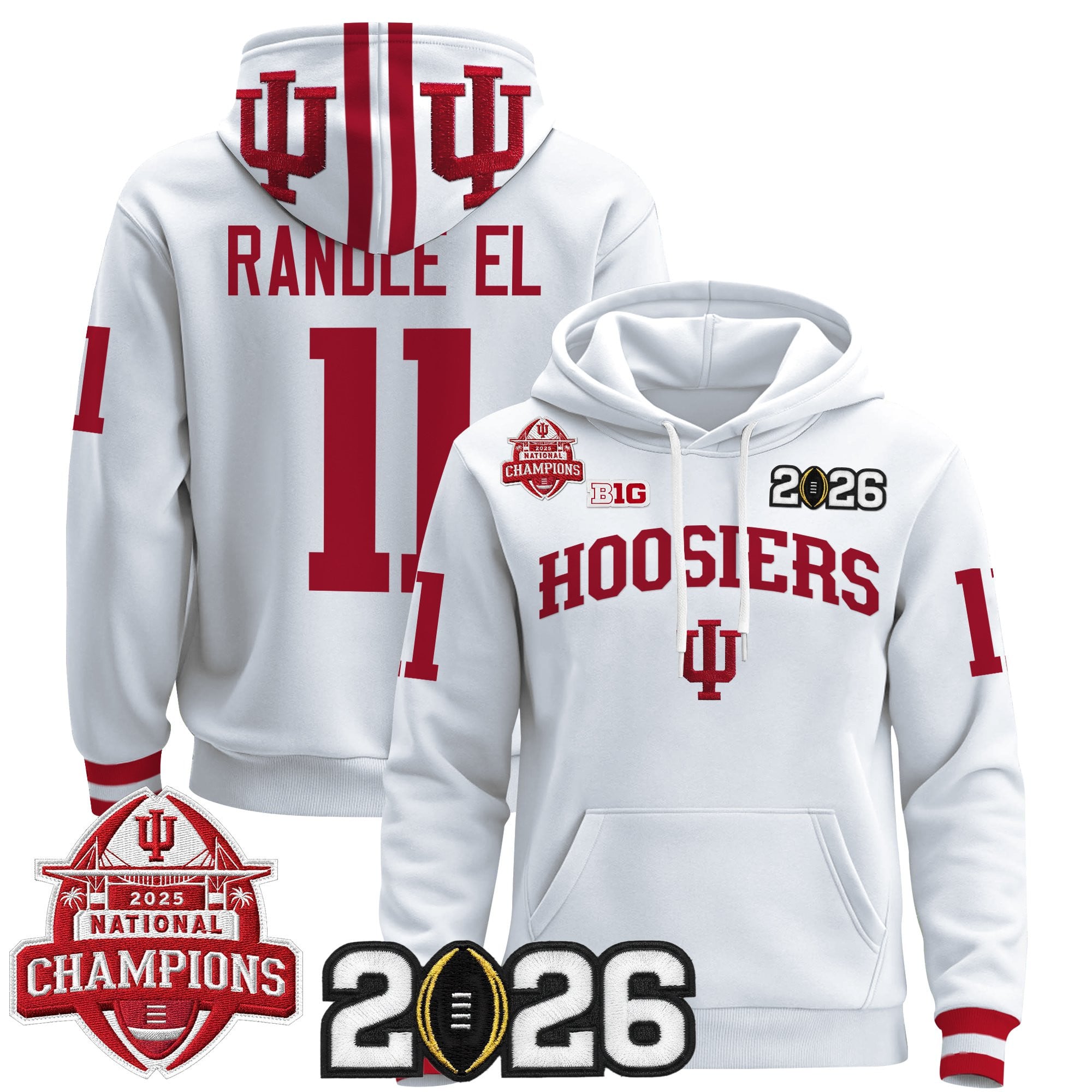 Men's Indiana Hoosiers 2025 National Champions & 2026 CFP Final Patch Premium Pullover Hoodie V2 - All Stitched
