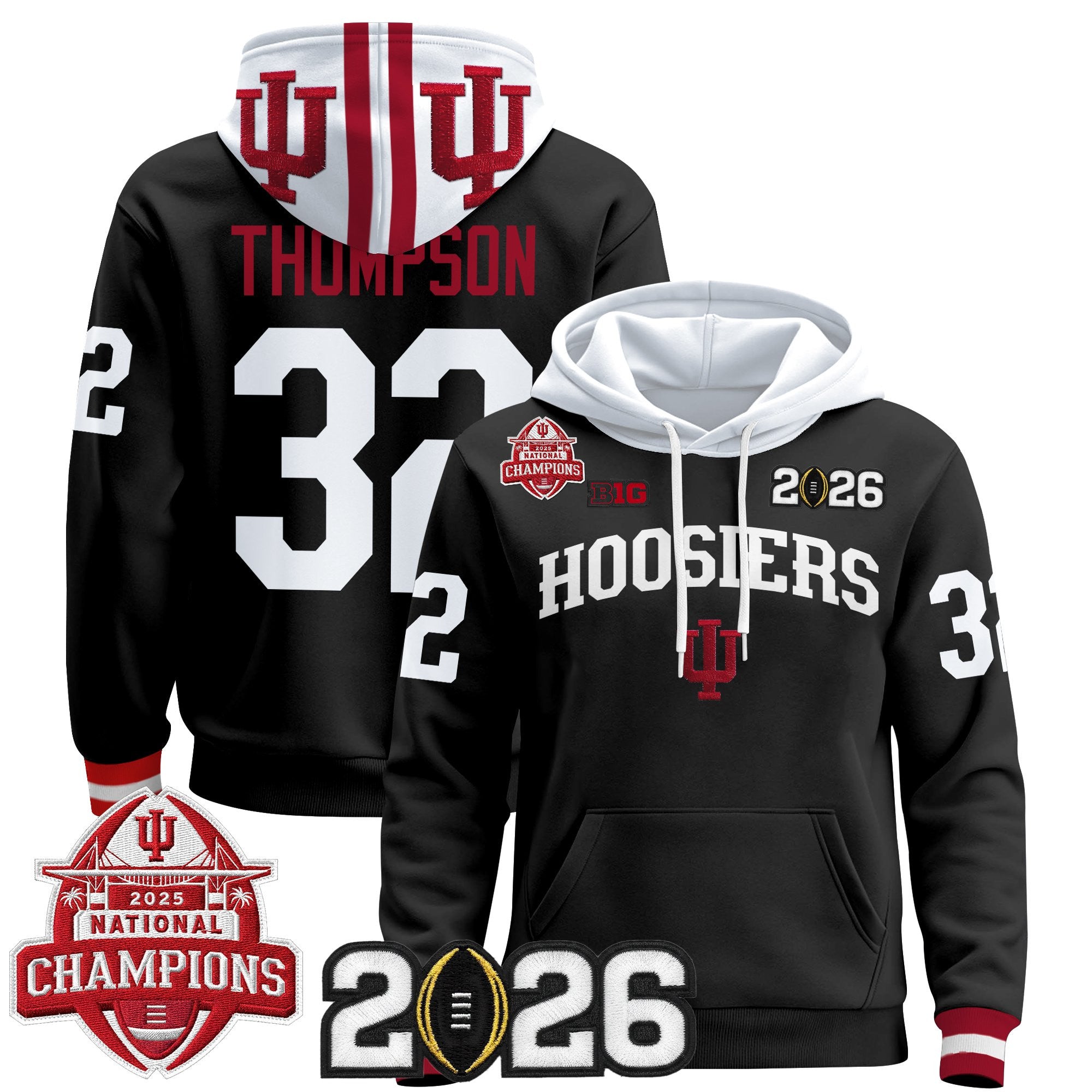 Men's Indiana Hoosiers 2025 National Champions & 2026 CFP Final Patch Premium Pullover Hoodie V2 - All Stitched