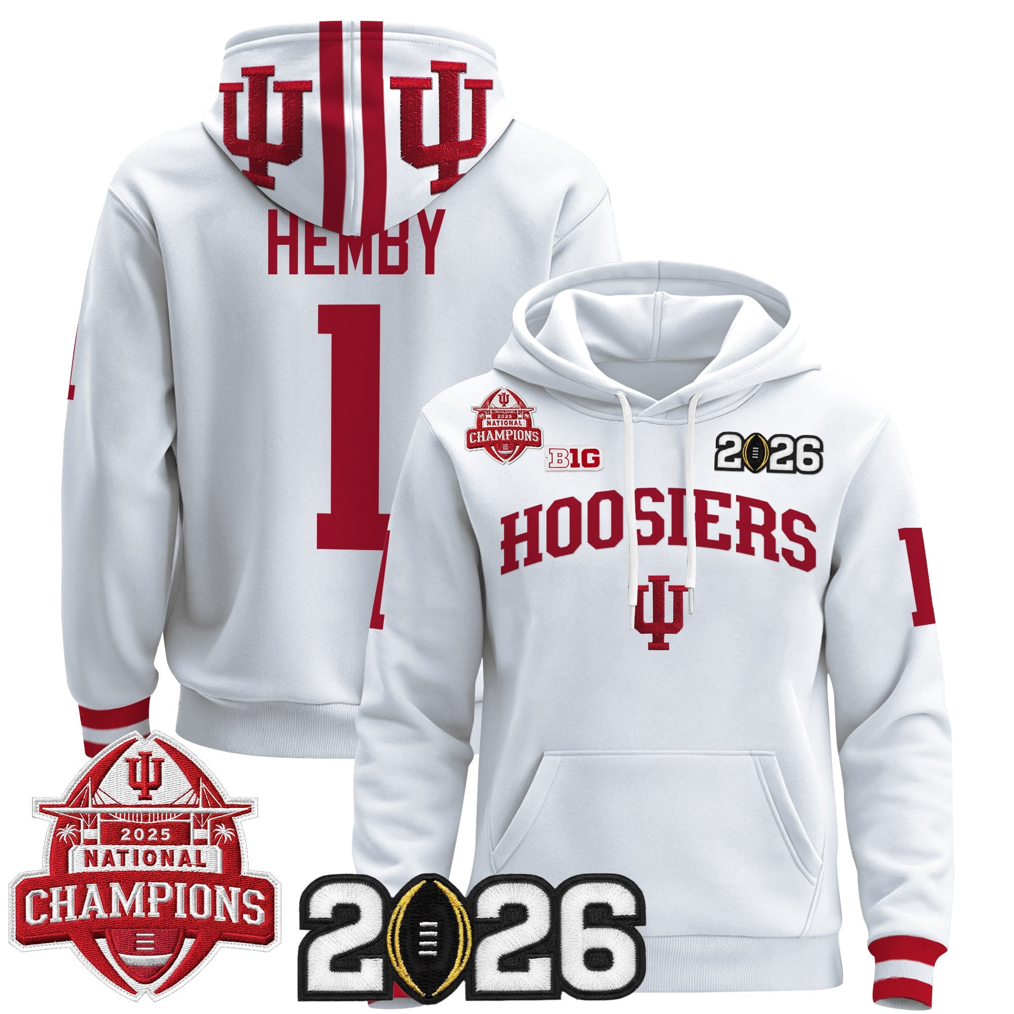 Men's Indiana Hoosiers 2025 National Champions & 2026 CFP Final Patch Premium Pullover Hoodie V2 - All Stitched