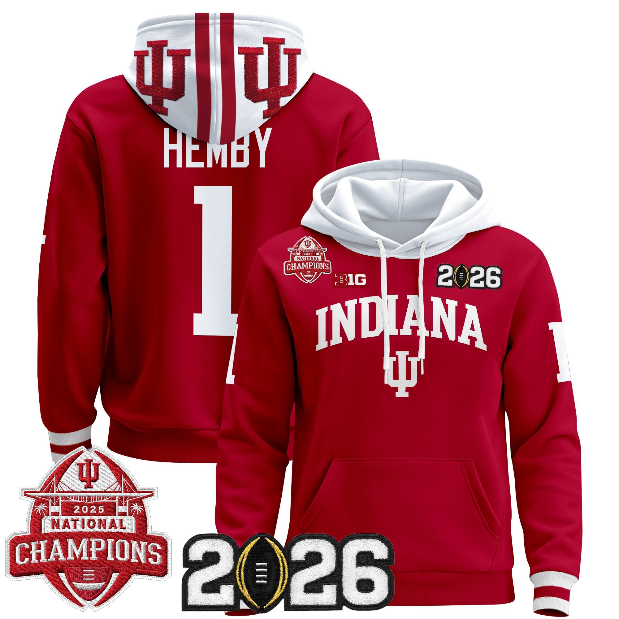 Men's Indiana Hoosiers 2025 National Champions & 2026 CFP Final Patch Premium Pullover Hoodie V2 - All Stitched