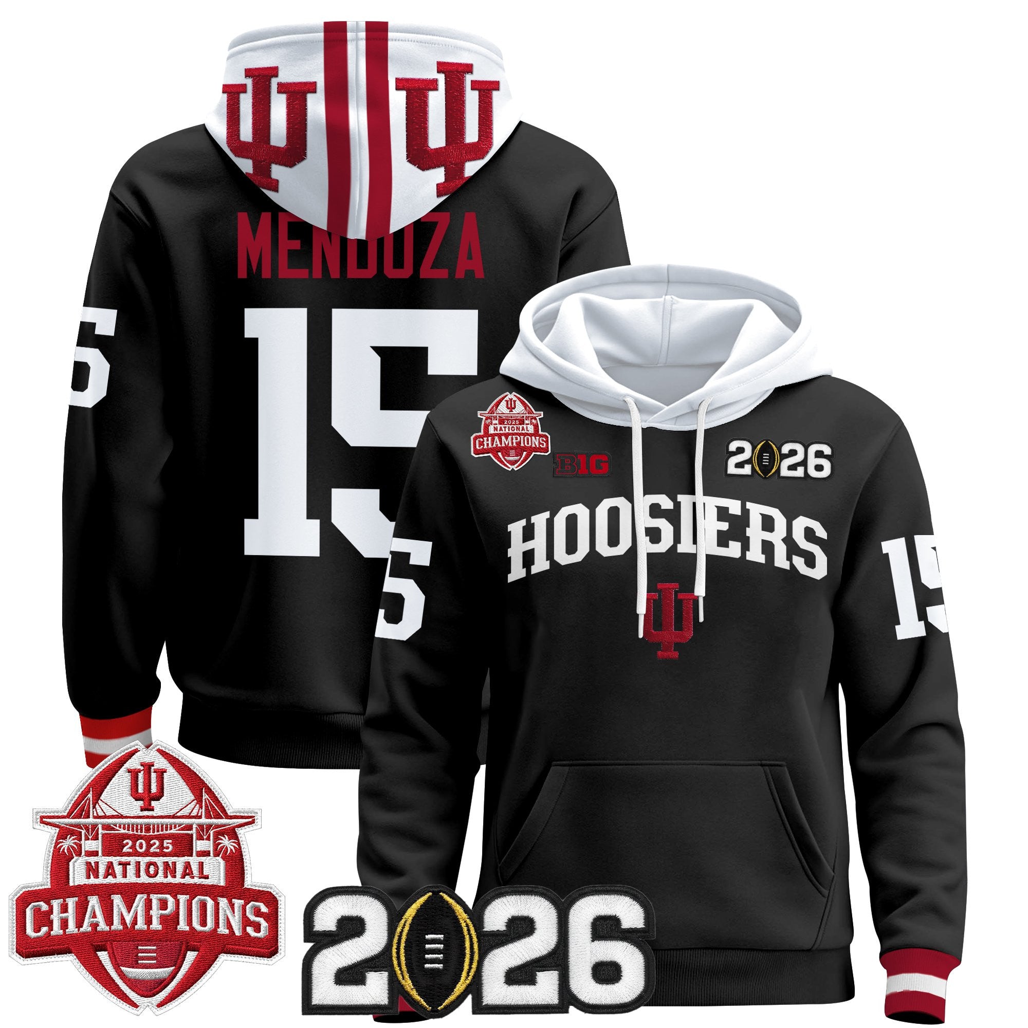Men's Indiana Hoosiers 2025 National Champions & 2026 CFP Final Patch Premium Pullover Hoodie V2 - All Stitched