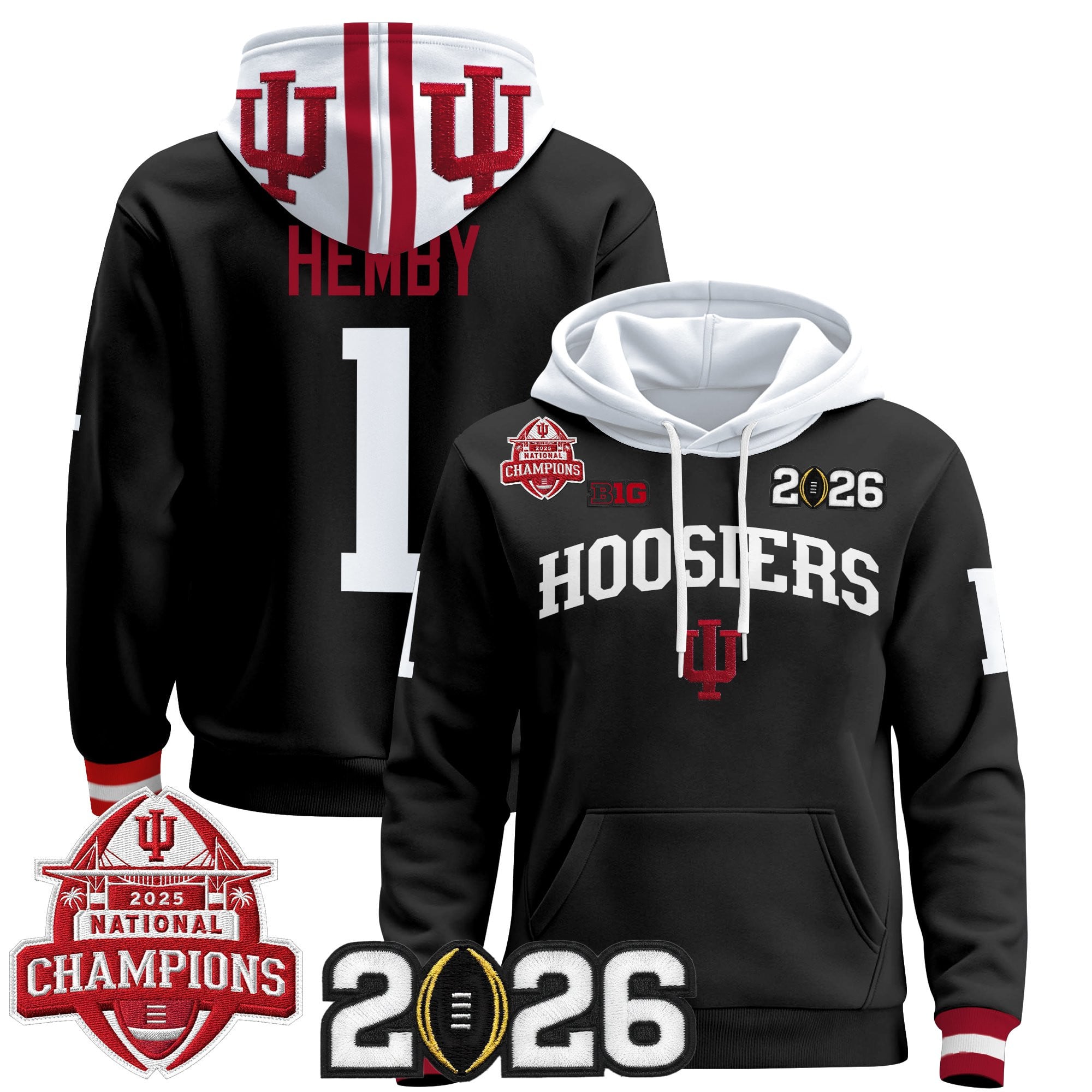 Men's Indiana Hoosiers 2025 National Champions & 2026 CFP Final Patch Premium Pullover Hoodie V2 - All Stitched