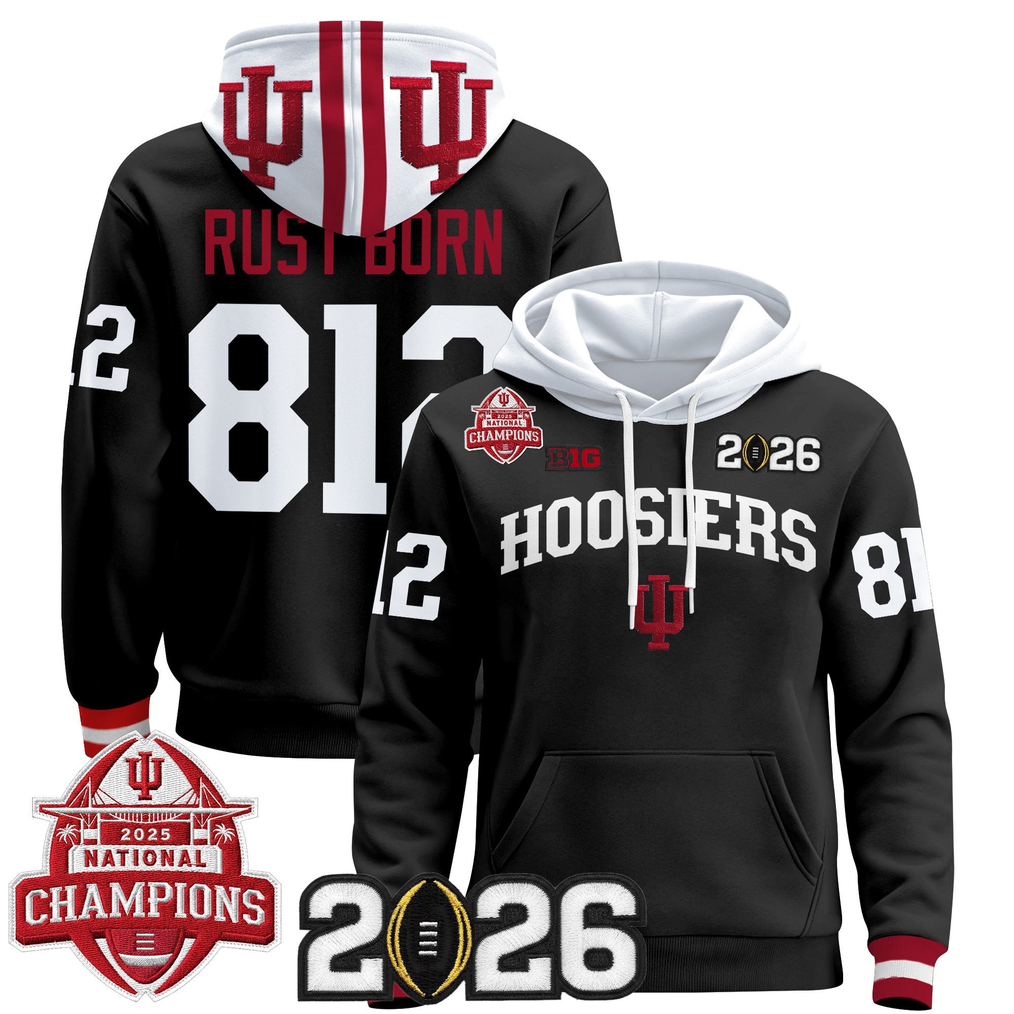 Men's Indiana Hoosiers 2025 National Champions & 2026 CFP Final Patch Premium Pullover Hoodie V2 - All Stitched