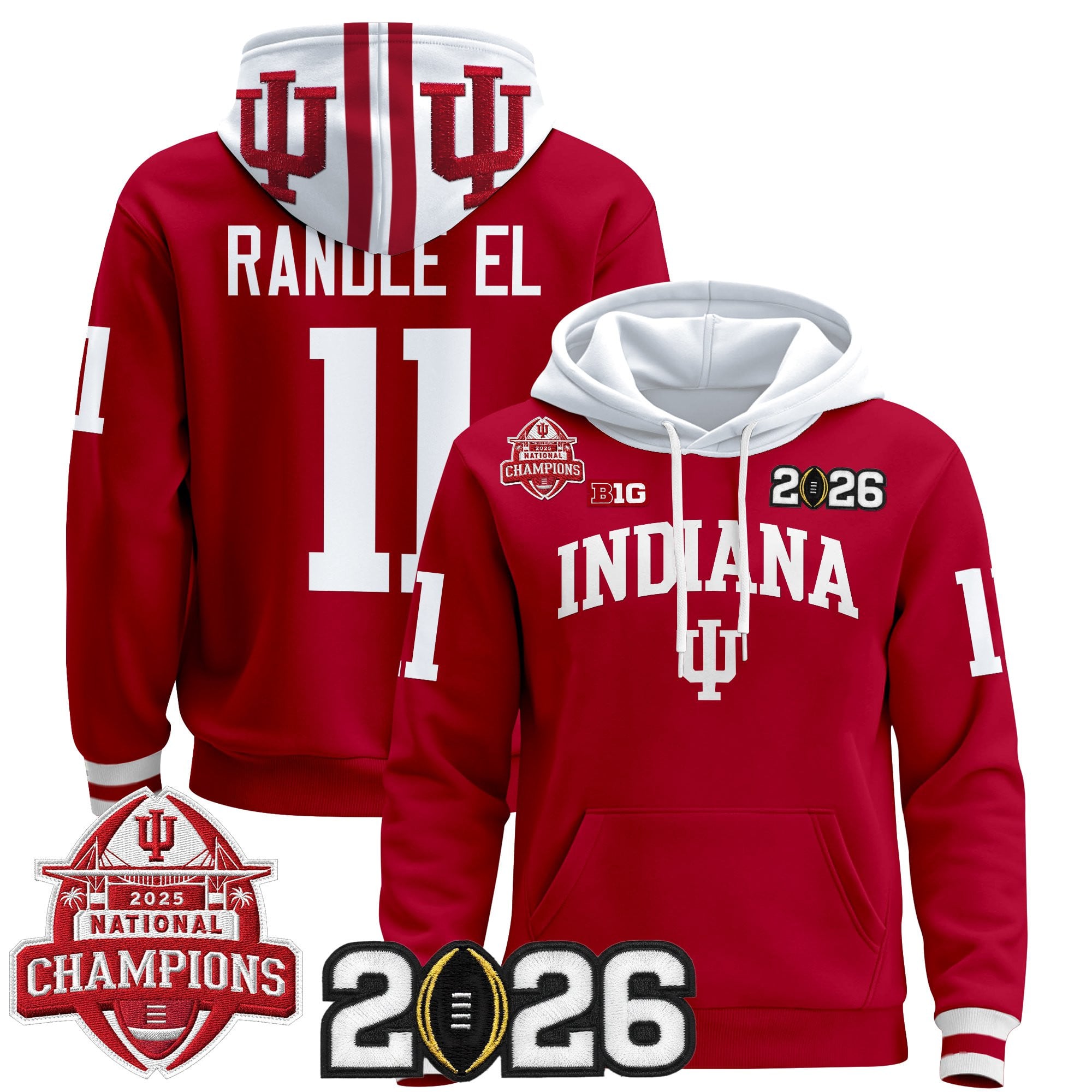 Men's Indiana Hoosiers 2025 National Champions & 2026 CFP Final Patch Premium Pullover Hoodie V2 - All Stitched