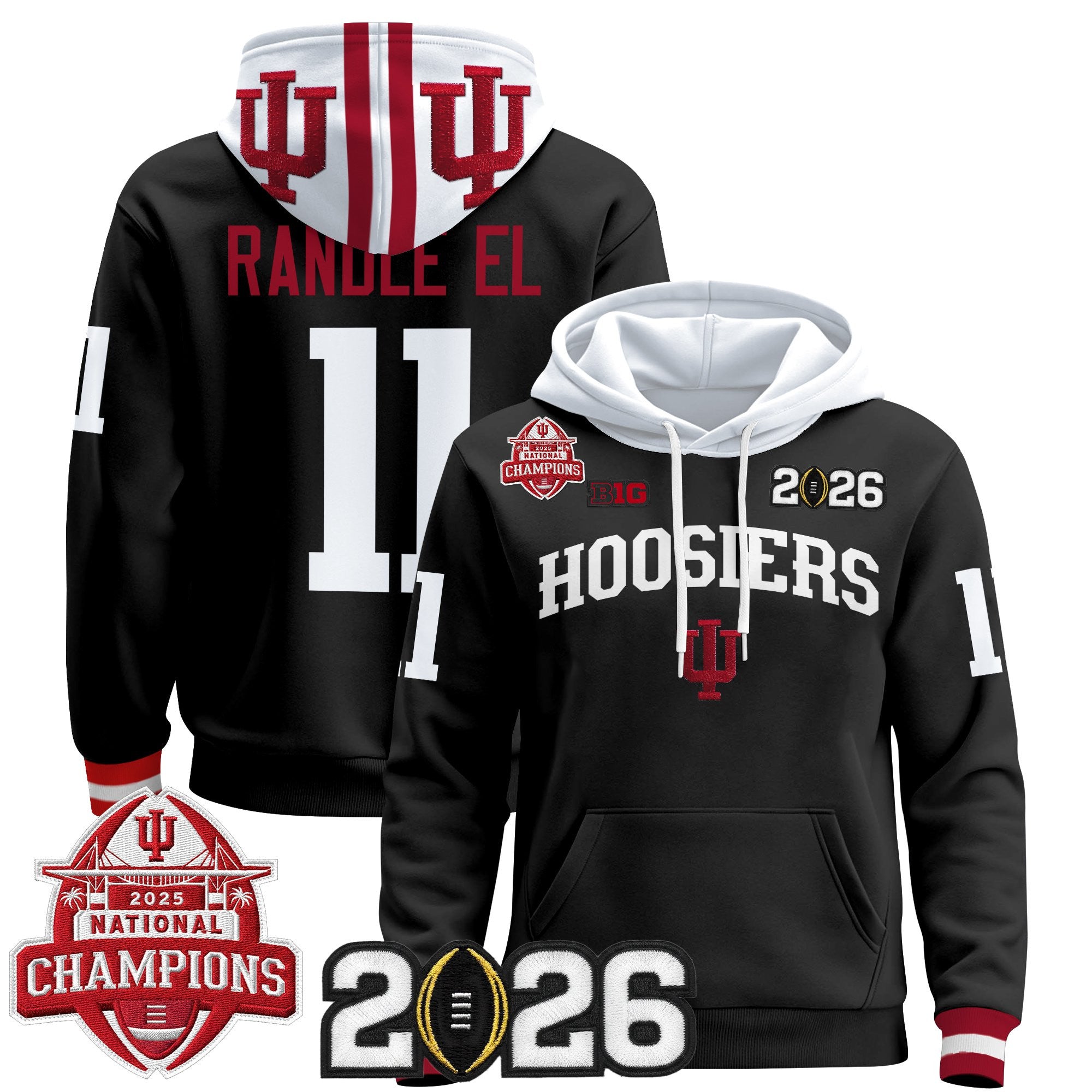 Men's Indiana Hoosiers 2025 National Champions & 2026 CFP Final Patch Premium Pullover Hoodie V2 - All Stitched