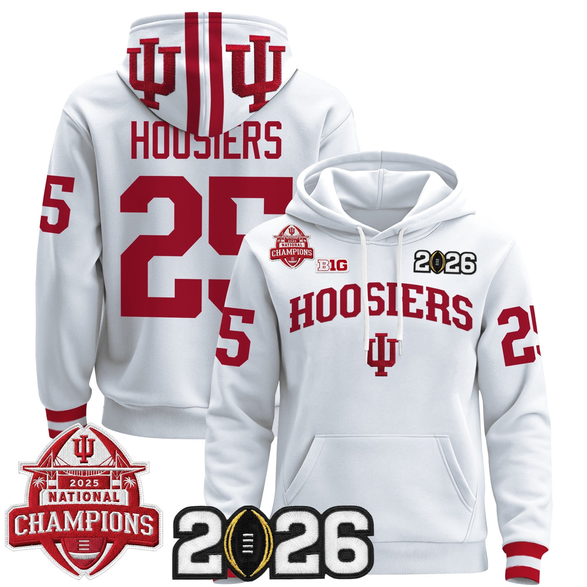 Men's Indiana Hoosiers 2025 National Champions & 2026 CFP Final Patch Premium Pullover Hoodie V2 - All Stitched