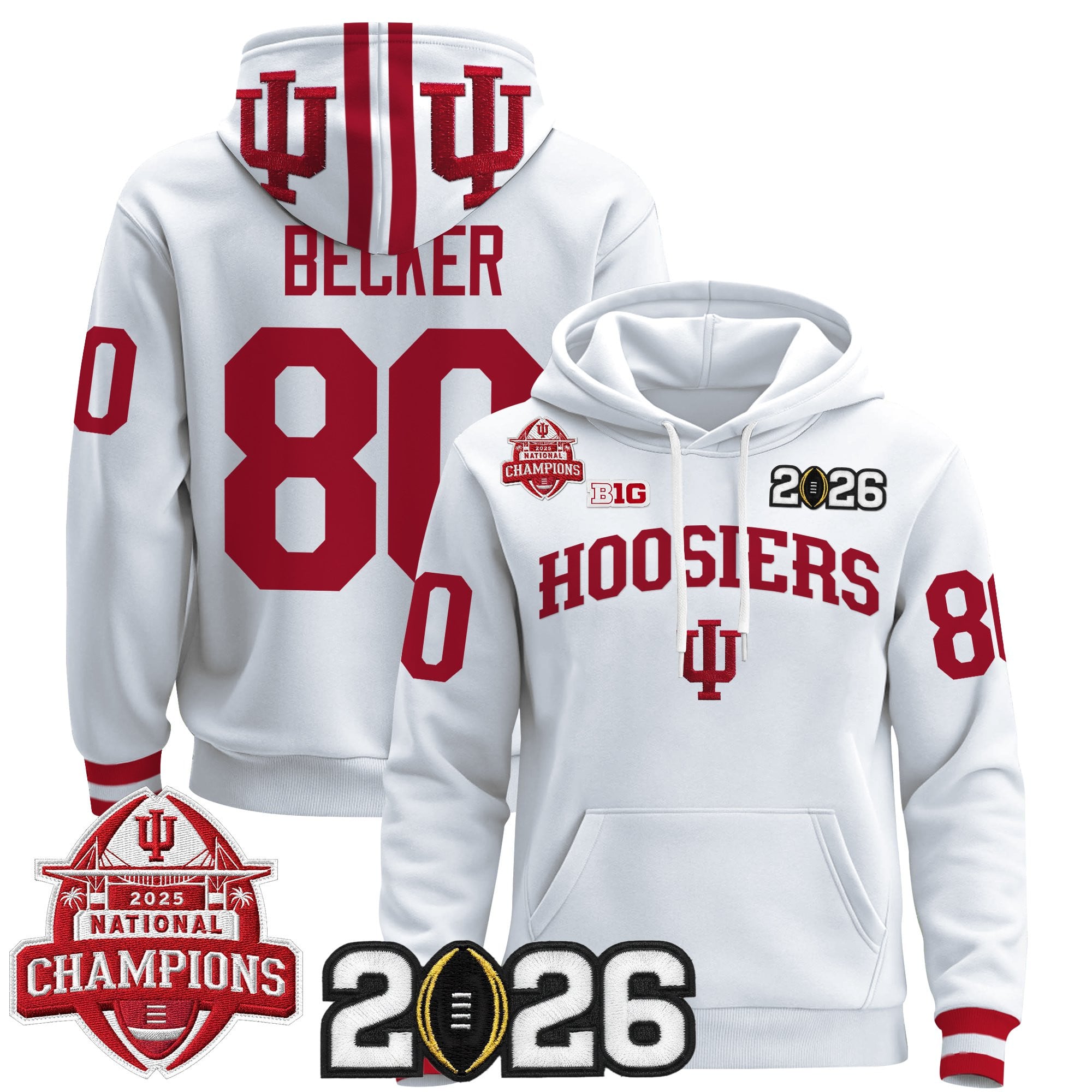 Men's Indiana Hoosiers 2025 National Champions & 2026 CFP Final Patch Premium Pullover Hoodie V2 - All Stitched