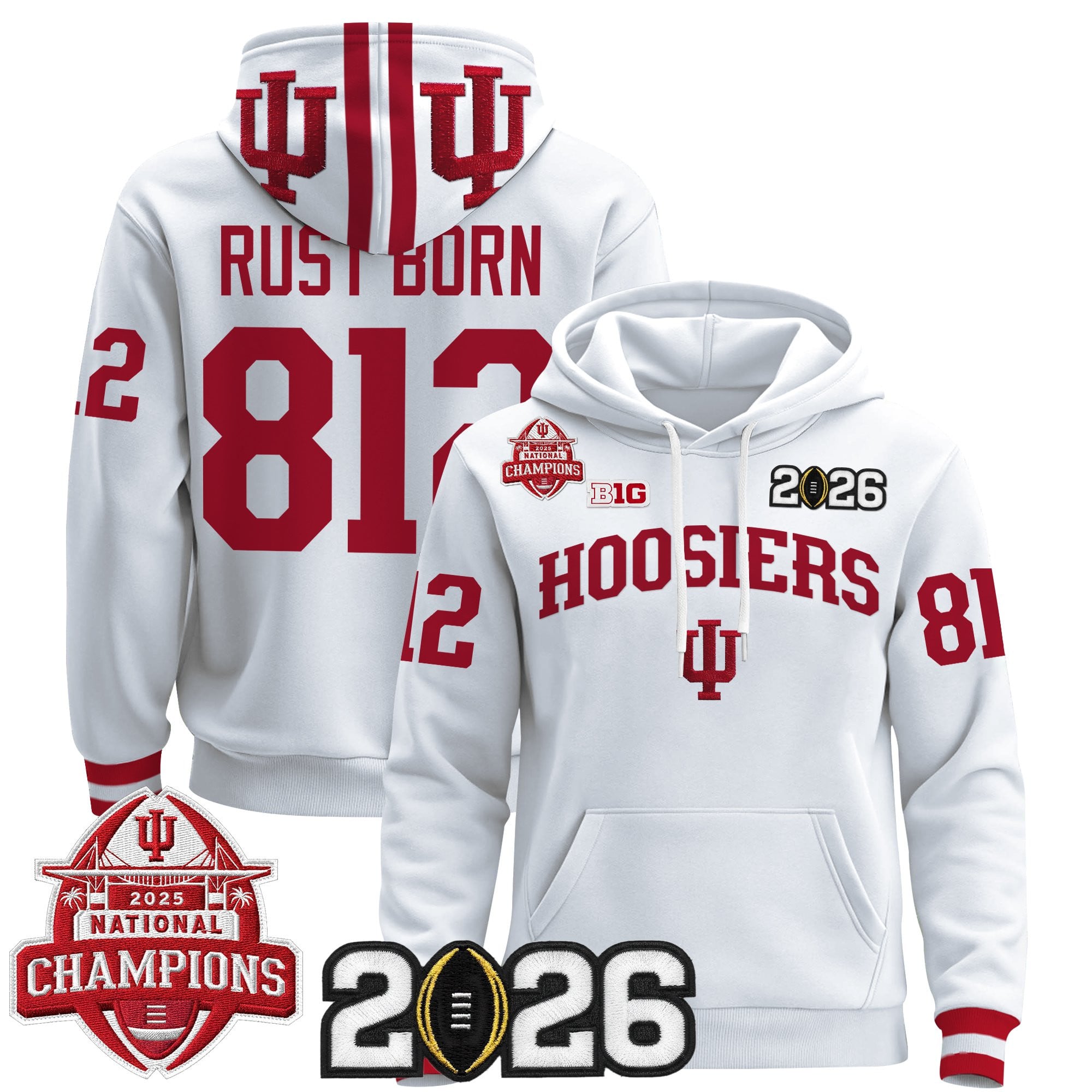 Men's Indiana Hoosiers 2025 National Champions & 2026 CFP Final Patch Premium Pullover Hoodie V2 - All Stitched
