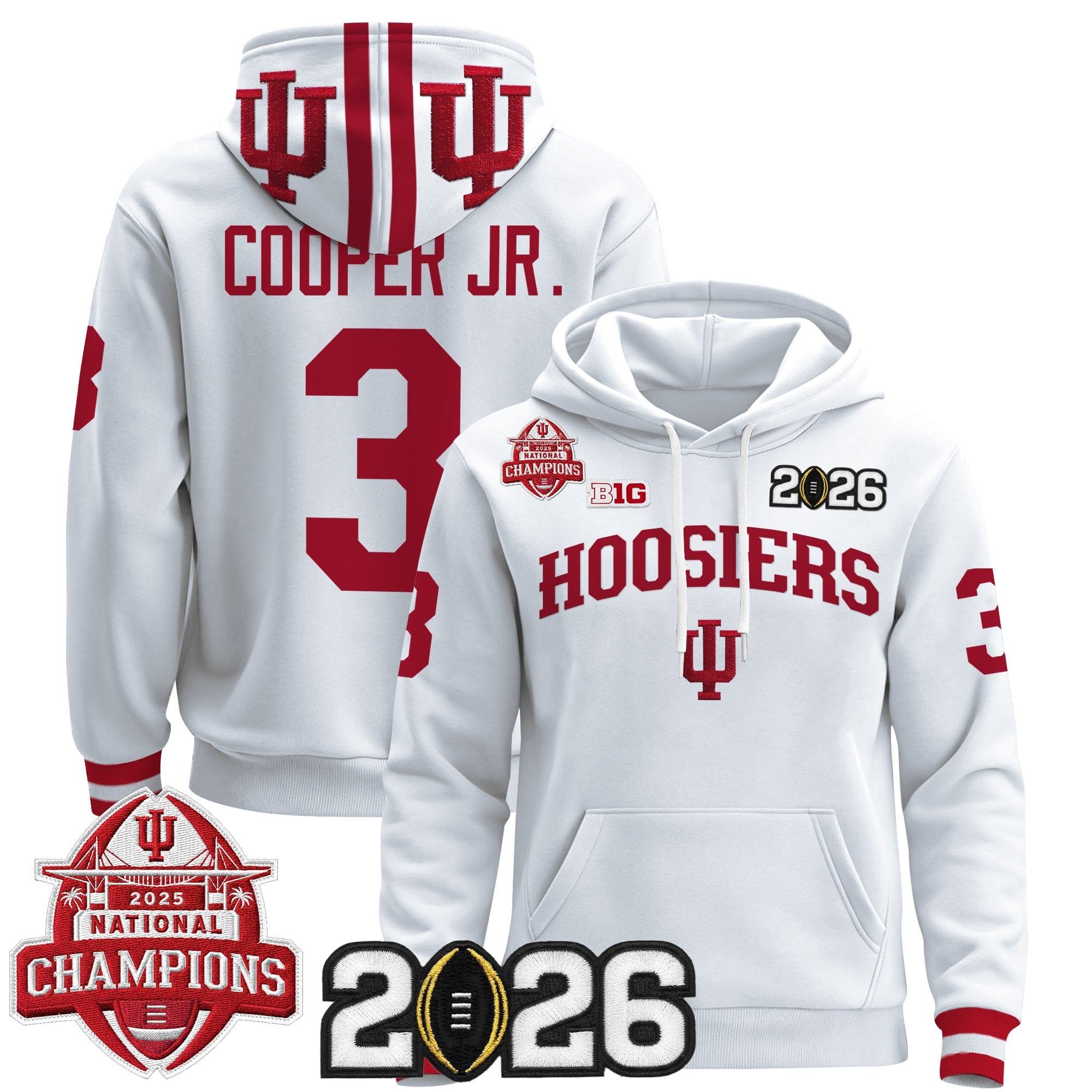 Men's Indiana Hoosiers 2025 National Champions & 2026 CFP Final Patch Premium Pullover Hoodie V2 - All Stitched
